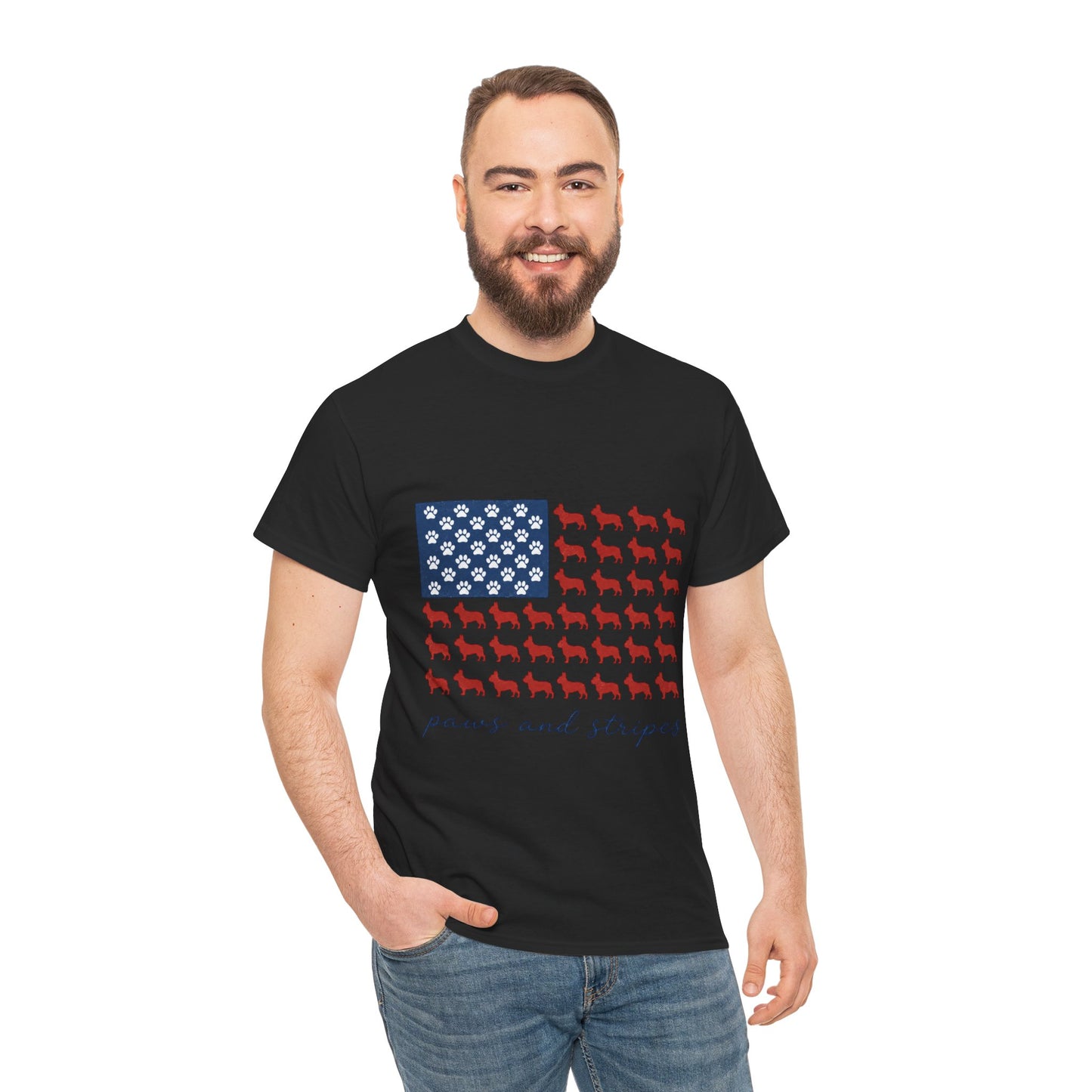 Paws and Stripes Shirt, Patriotic French Bulldog Tee, Frenchie American Flag Shirt, 4th of July Dog Lover Gift, USA Frenchie Tee