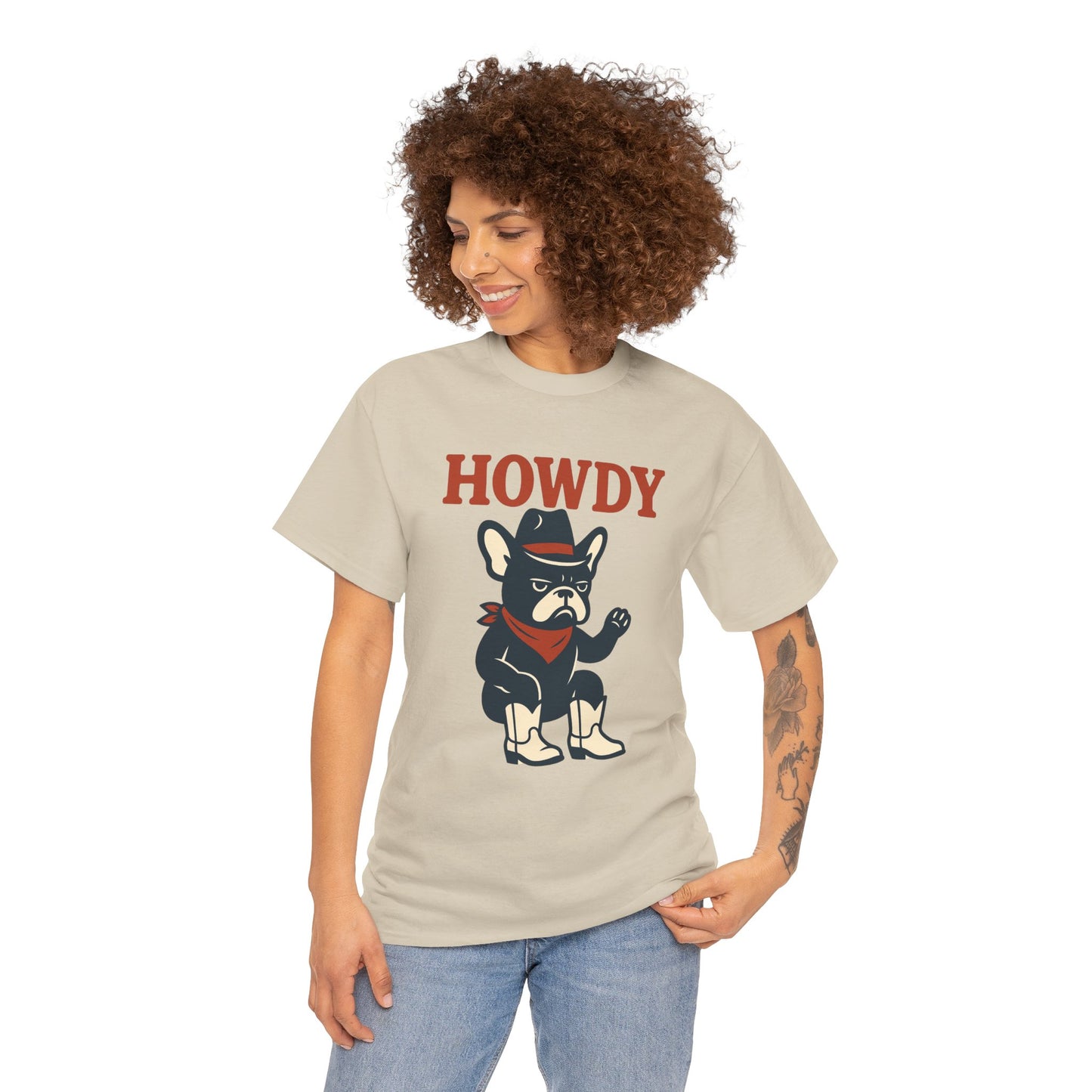 Howdy Frenchie T-Shirt | Cowboy French Bulldog Tee | Western Dog Lover Shirt | Cute Rodeo Pet Gift | Funny Frenchie Cowboy Graphic Tee