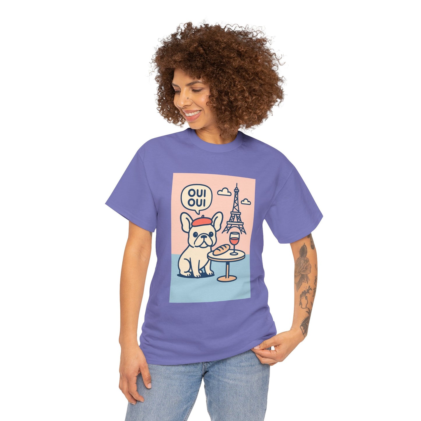 Oui Oui Frenchie Paris T-Shirt – Cute French Bulldog Café Tee, Paris Dog Lover Shirt, Beret & Baguette Graphic, French Bulldog Gift for Women & Men