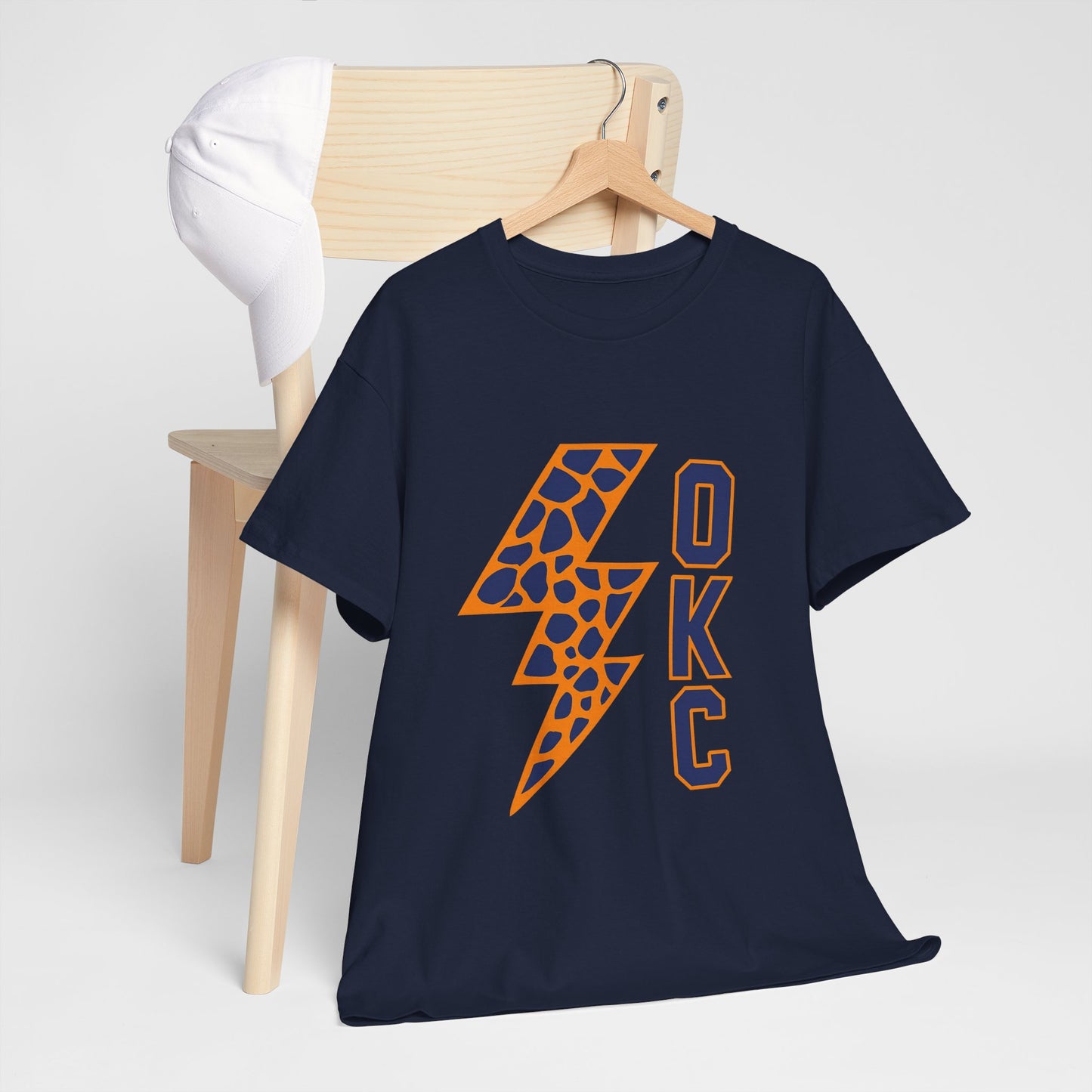 OKC Leopard Lightning Bolt T-Shirt | Oklahoma City Basketball | Blue & Orange Game Day Tee