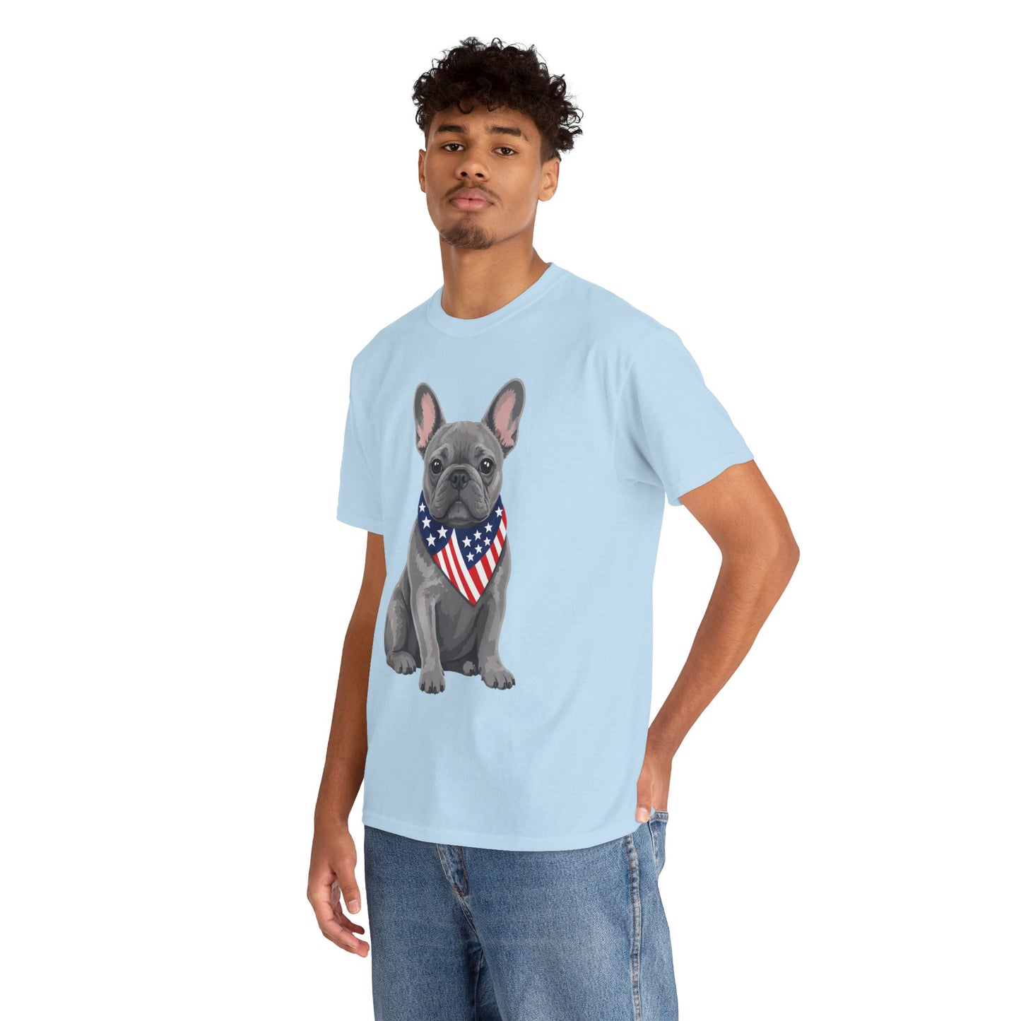 Patriotic French Bulldog Shirt, Blue Frenchie American Flag Bandana Tee, Fourth of July Dog Lover Shirt, USA French Bulldog Gift