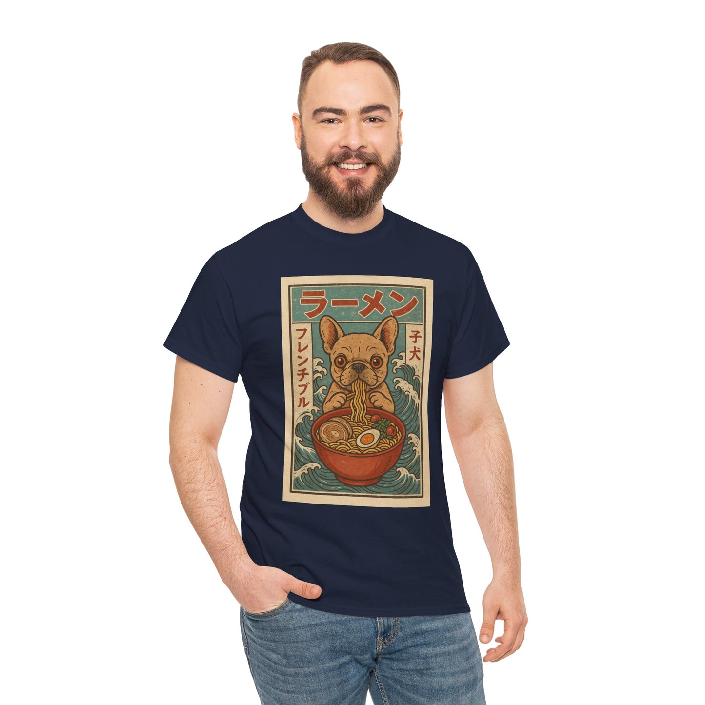 Frenchie Ramen T-Shirt – Vintage Japanese Poster Style French Bulldog Tee, Retro Dog Lover Shirt, Cute Anime-Inspired Gift