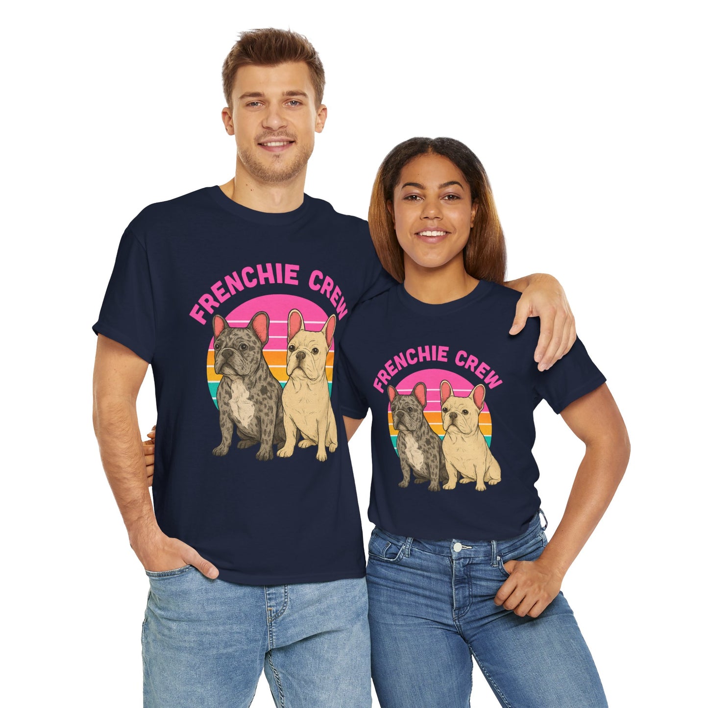 Frenchie Crew T-Shirt | Retro French Bulldog Tee | Merle & Cream Frenchie Dog Lover Shirt | Cute Gift for Frenchie Moms & Dads