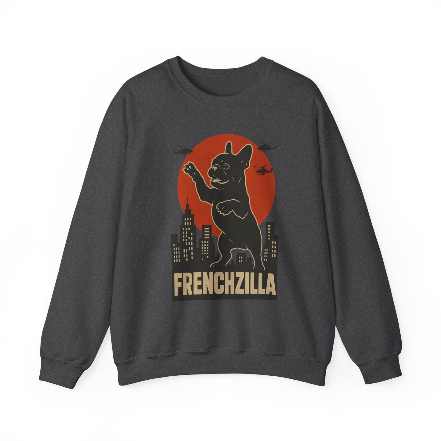 French Bulldogzilla Sweatshirt | Godzilla Inspired French Bulldog Graphic Tee | Retro Japanese Movie Style Dog Lover Shirt | Funny Frenchie Gift