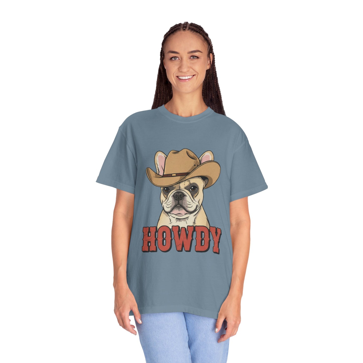 Howdy French Bulldog Cowboy T-Shirt | Western Frenchie Graphic Tee | Cute Dog Lover Country Shirt | Funny Gift for Him or Her