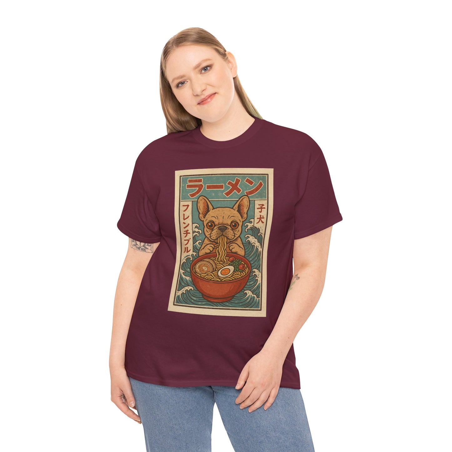 Frenchie Ramen T-Shirt – Vintage Japanese Poster Style French Bulldog Tee, Retro Dog Lover Shirt, Cute Anime-Inspired Gift