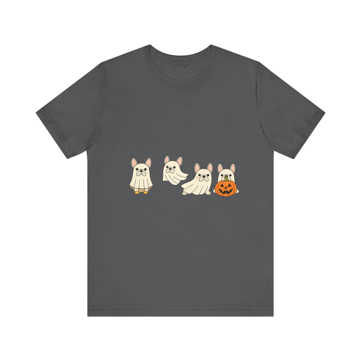 Frenchie Ghost Halloween T-Shirt | Cute French Bulldog Graphic Tee | Funny Dog Lover Spooky Season Shirt | Pumpkin Ghost Frenchie Tee