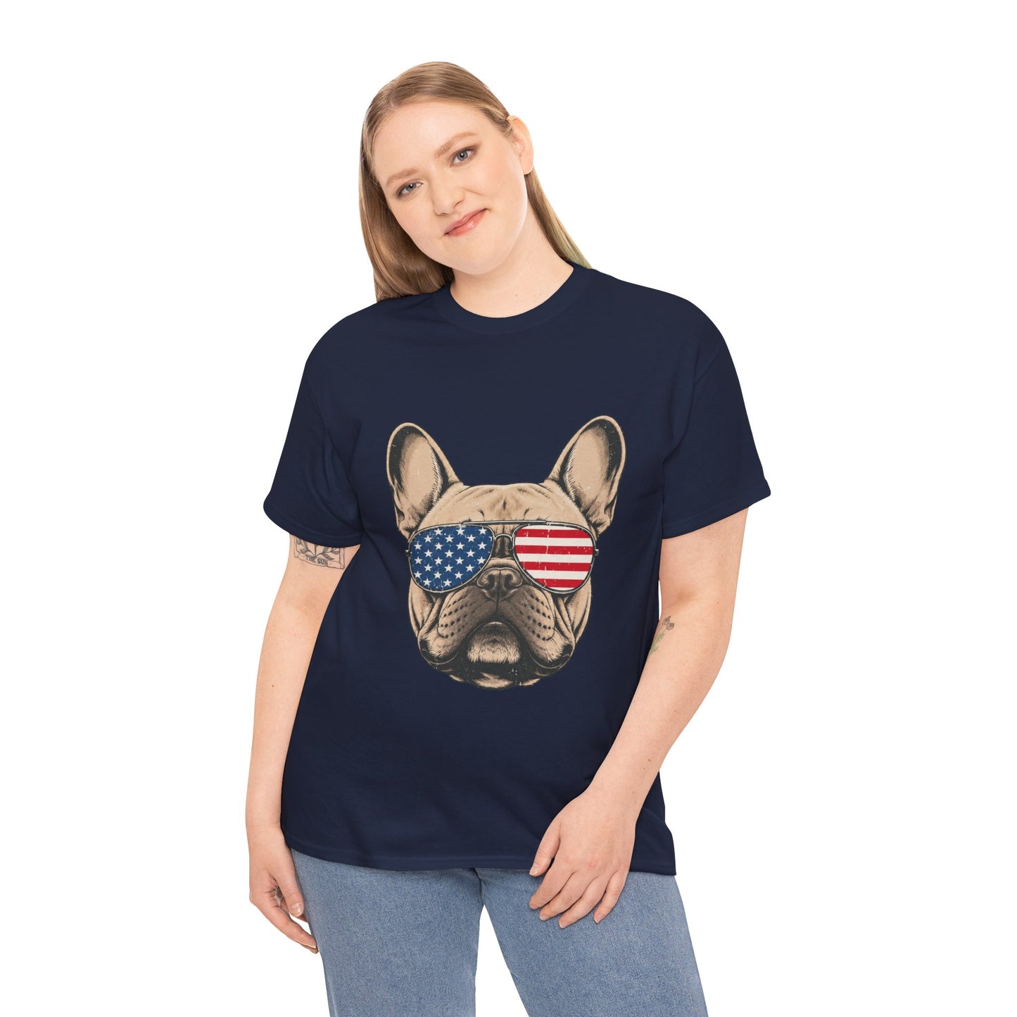 Patriotic French Bulldog Shirt, American Flag Sunglasses Frenchie Tee, Fourth of July Dog Lover Shirt, USA French Bulldog Gift