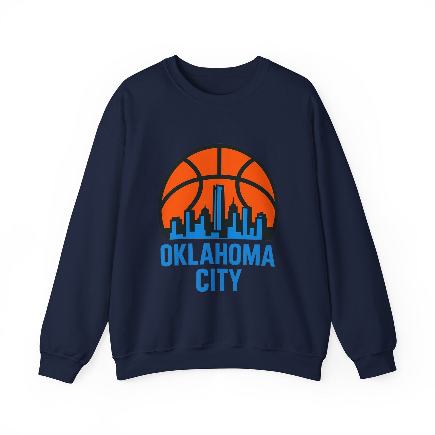 Oklahoma City Basketball Sweatshirt | Blue & Orange Skyline Pullover
