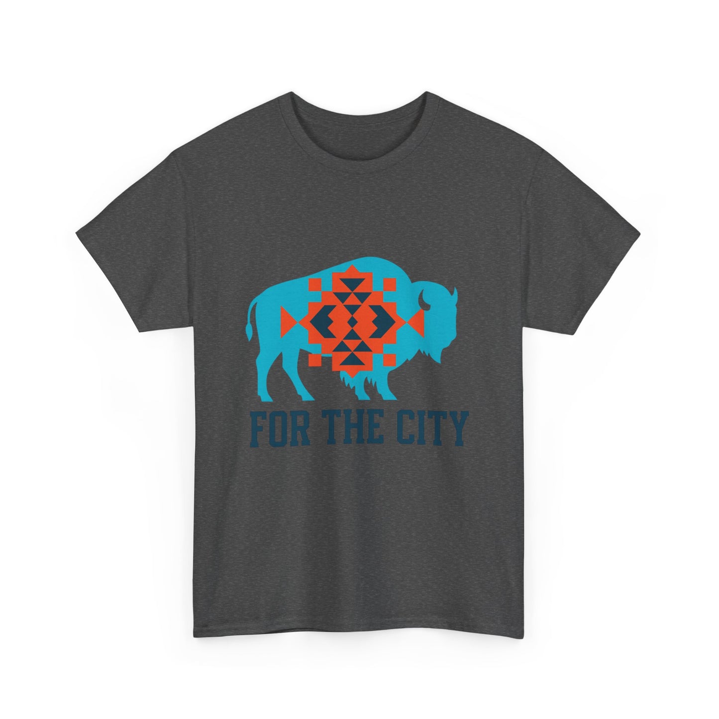 For The City Tribal Bison T-Shirt | Oklahoma Pride Tee | Blue & Orange Southwestern Bison Graphic | OKC Fan Inspired Shirt | Local Oklahoma Gift