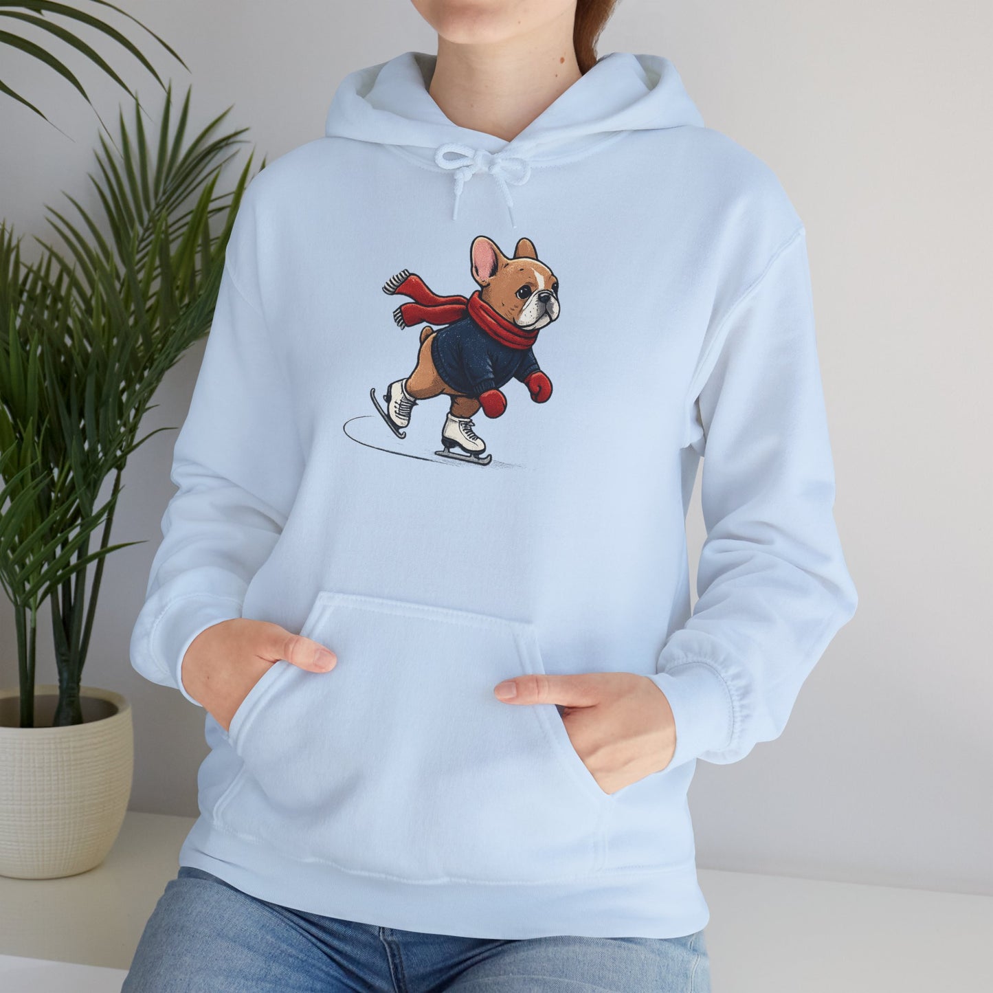 Ice Skating Frenchie Hoodie – Cute Winter French Bulldog Sweatshirt, Holiday Dog Lover Gift, Cozy Skating Pup Hoodie, Frenchie Christmas Hoodie