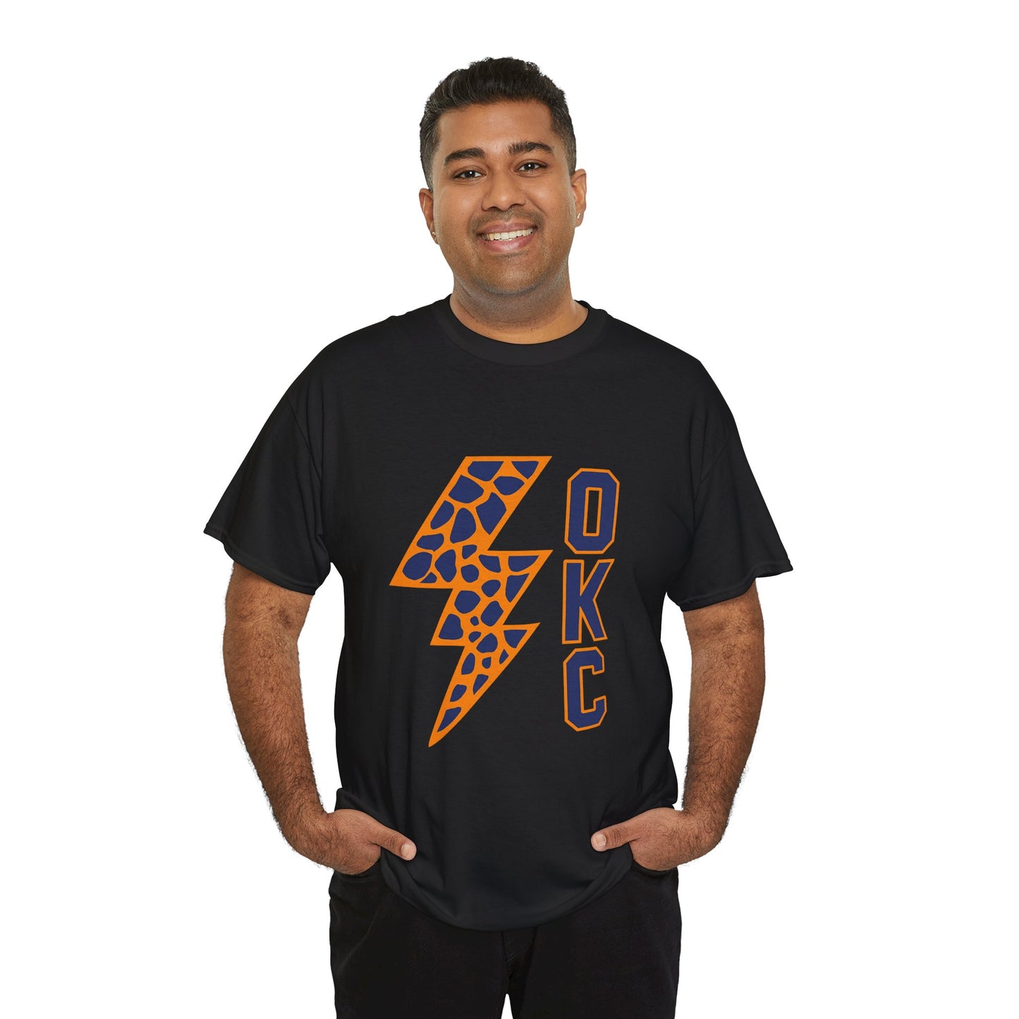 OKC Leopard Lightning Bolt T-Shirt | Oklahoma City Basketball | Blue & Orange Game Day Tee