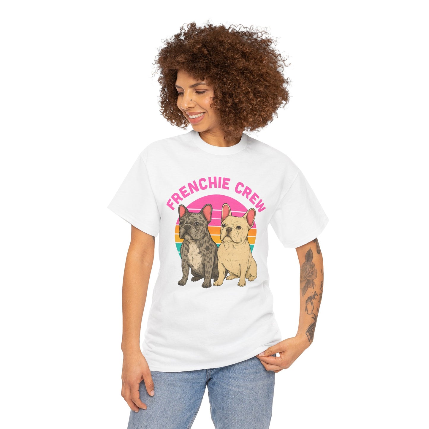 Frenchie Crew T-Shirt | Retro French Bulldog Tee | Merle & Cream Frenchie Dog Lover Shirt | Cute Gift for Frenchie Moms & Dads