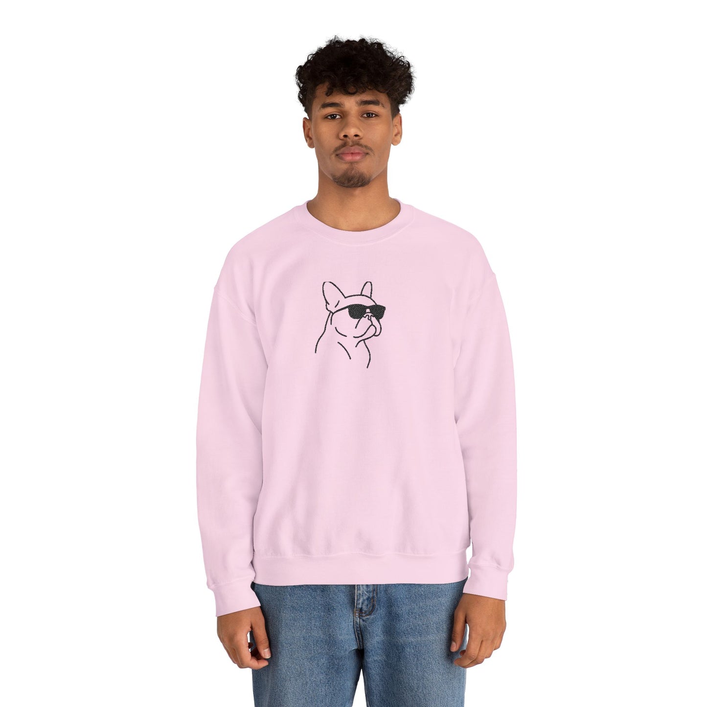 Frenchie in Shades Sweatshirt | Hot Pink French Bulldog Crewneck | Minimal Line Art Dog Lover Gift | Cute Cozy Frenchie Pullover