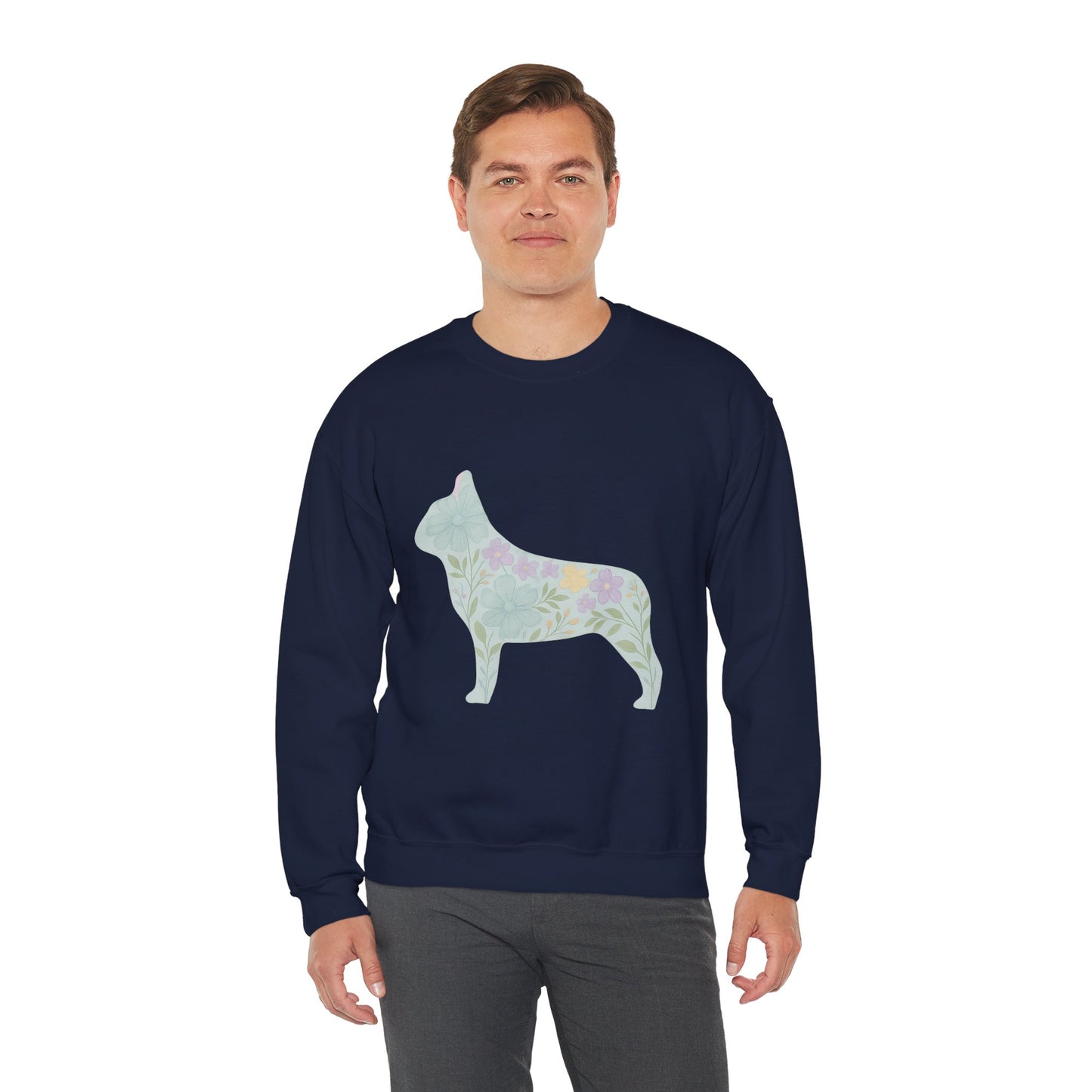 Floral Frenchie Sweatshirt | Pastel French Bulldog Pullover | Feminine Dog Lover Crewneck | Soft Pink Flower Silhouette Sweater
