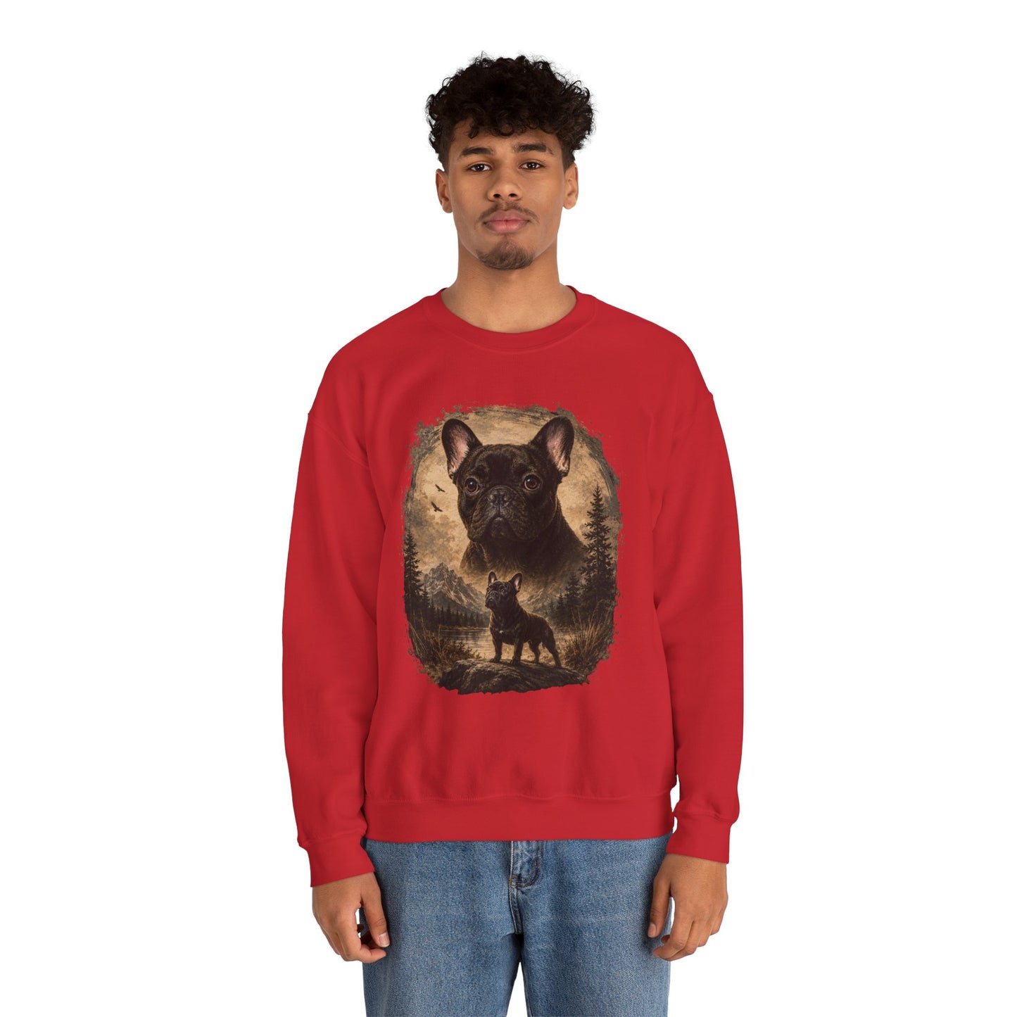 Black French Bulldog Sweatshirt, Rustic Frenchie Crewneck, Vintage Nature French Bulldog Sweatshirt, Dog Lover Gift, Black Frenchie Pullover, Camping Sweatshirt, Cozy Dog Apparel