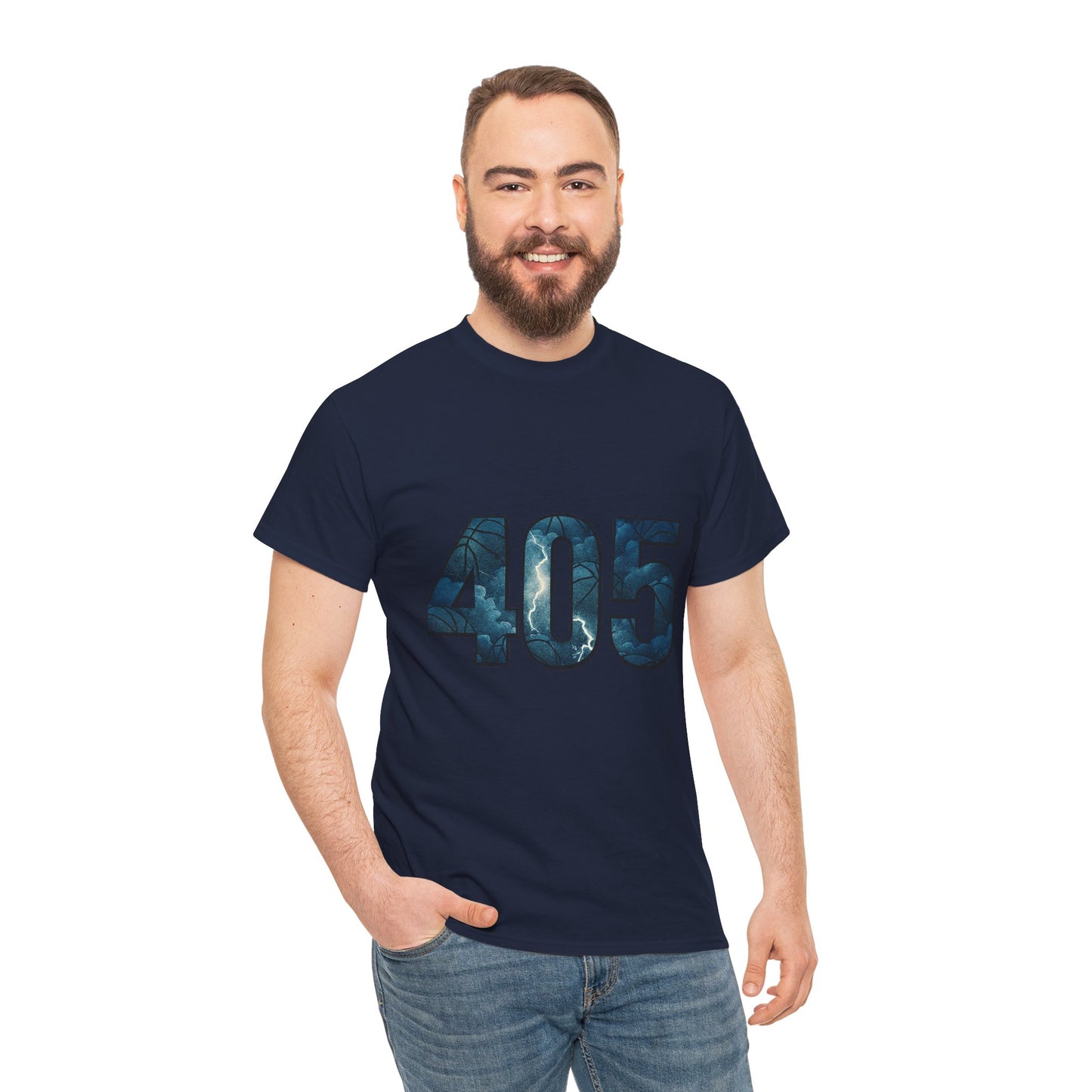 405 Thunder Lightning Tee | OKC Basketball Shirt | Oklahoma Area Code Shirt | Orange & Blue Thunder Fan Graphic Tee | Local Pride Shirt