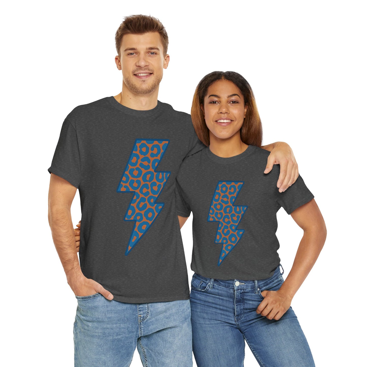 Blue Leopard Lightning Bolt T-Shirt | OKC Thunder Inspired Shirt | Orange & Blue Game Day Tee | Retro Lightning Graphic