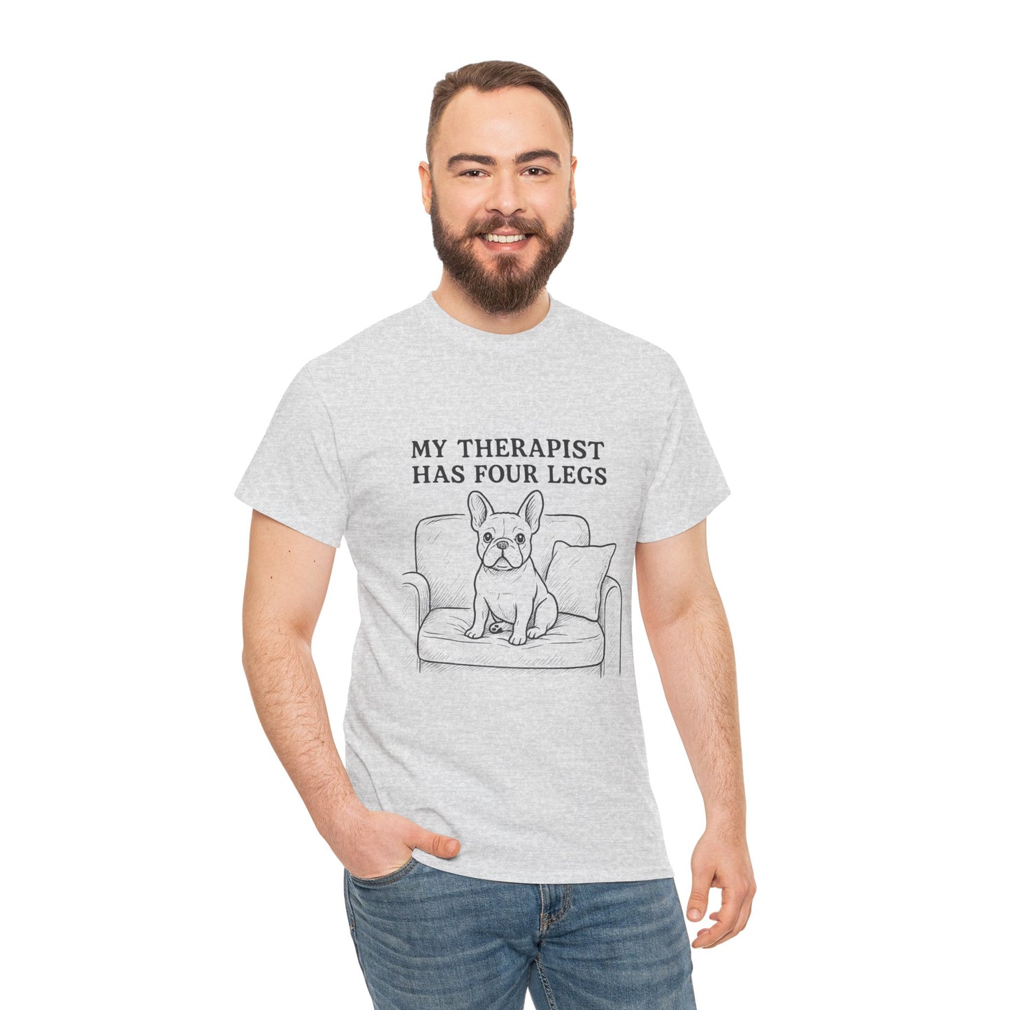 My Therapist Has Four Legs French Bulldog Shirt – Funny Dog Lover Tee, Frenchie Owner Gift, Mental Health Humor Shirt, Cute Pet Apparel