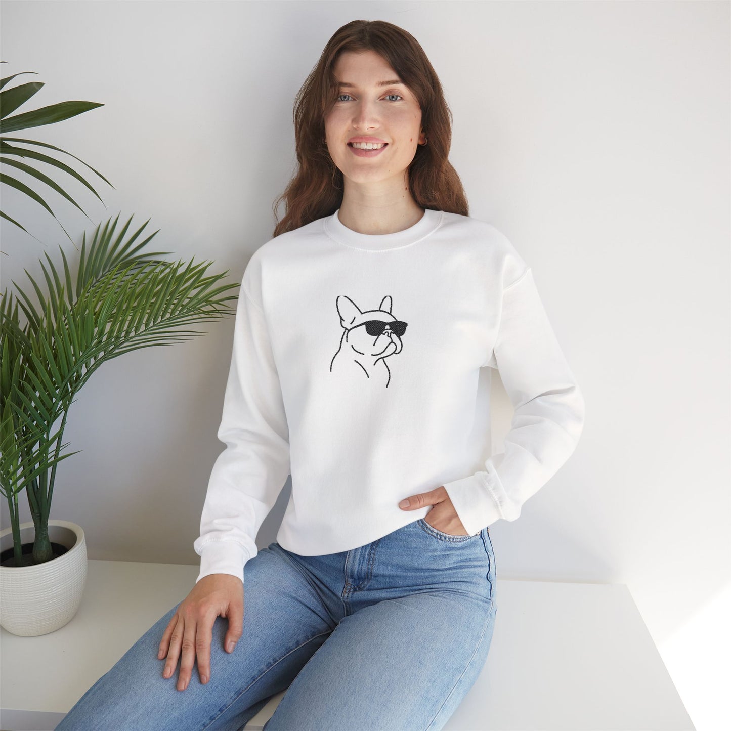 Frenchie in Shades Sweatshirt | Hot Pink French Bulldog Crewneck | Minimal Line Art Dog Lover Gift | Cute Cozy Frenchie Pullover