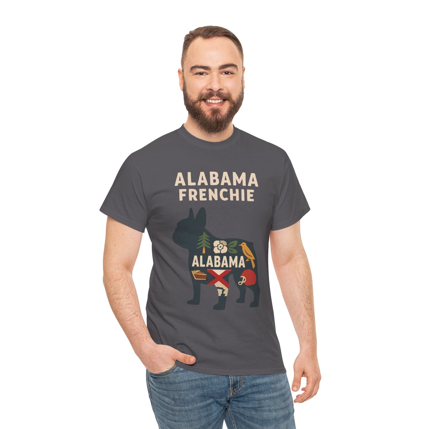 Alabama Frenchie T-Shirt – French Bulldog State Pride Tee, Retro Alabama Dog Lover Shirt, Southern Frenchie Gift for Pet Lovers