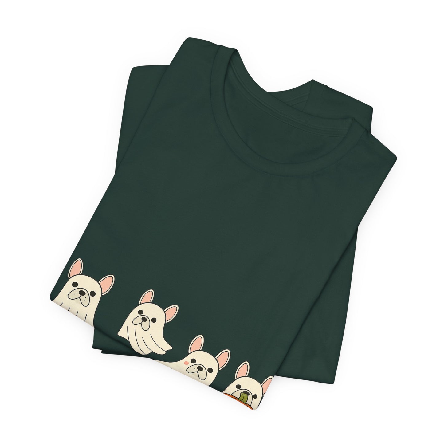 Frenchie Ghost Halloween T-Shirt | Cute French Bulldog Graphic Tee | Funny Dog Lover Spooky Season Shirt | Pumpkin Ghost Frenchie Tee