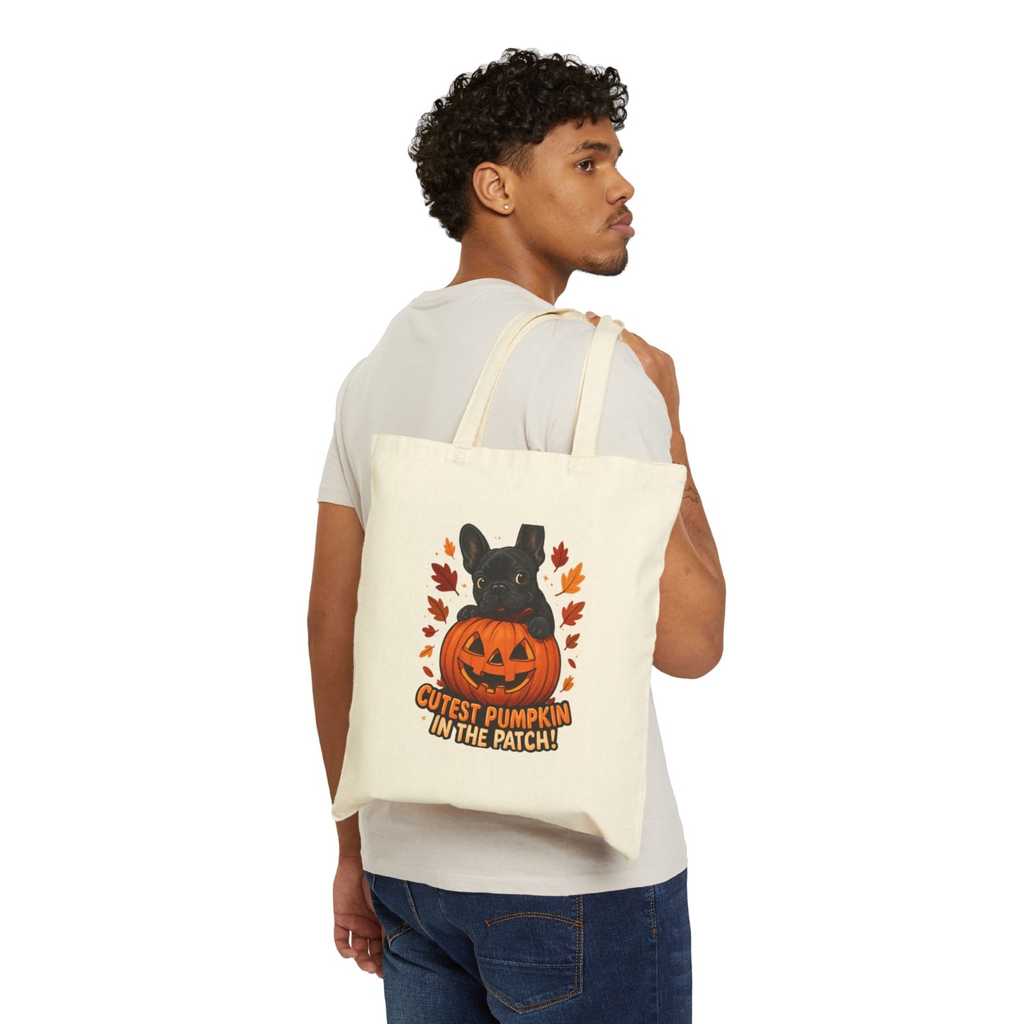 Cutest Pumpkin in the Patch Tote Bag | Frenchie Fall Bag | Halloween Dog Lover Gift | Cute Pumpkin Patch French Bulldog Canvas Tote
