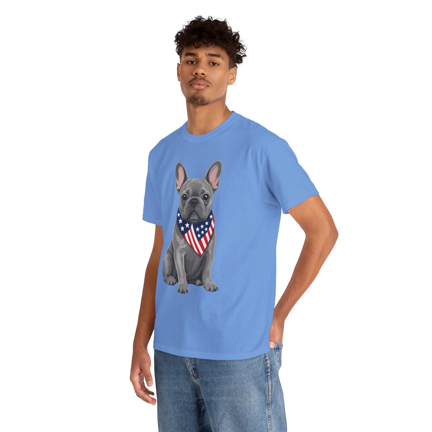 Patriotic French Bulldog Shirt, Blue Frenchie American Flag Bandana Tee, Fourth of July Dog Lover Shirt, USA French Bulldog Gift