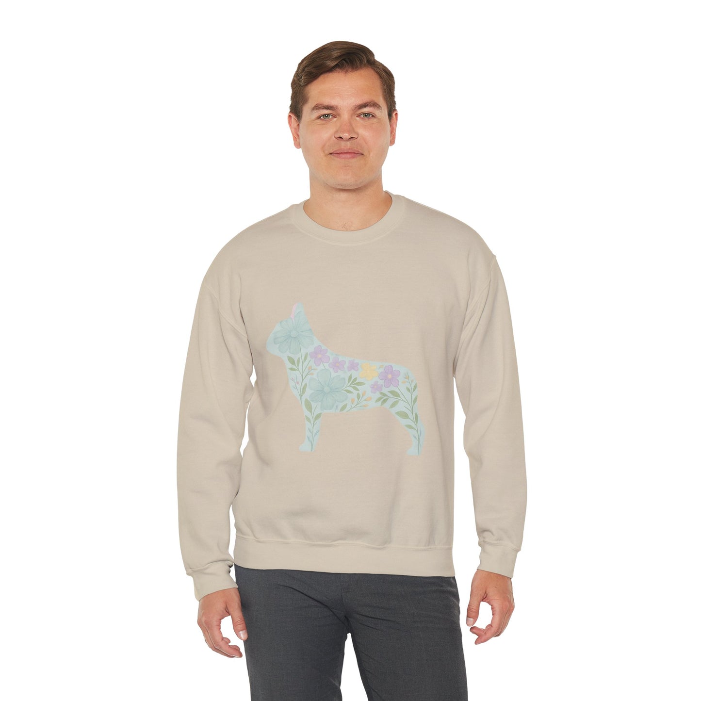 Floral Frenchie Sweatshirt | Pastel French Bulldog Pullover | Feminine Dog Lover Crewneck | Soft Pink Flower Silhouette Sweater