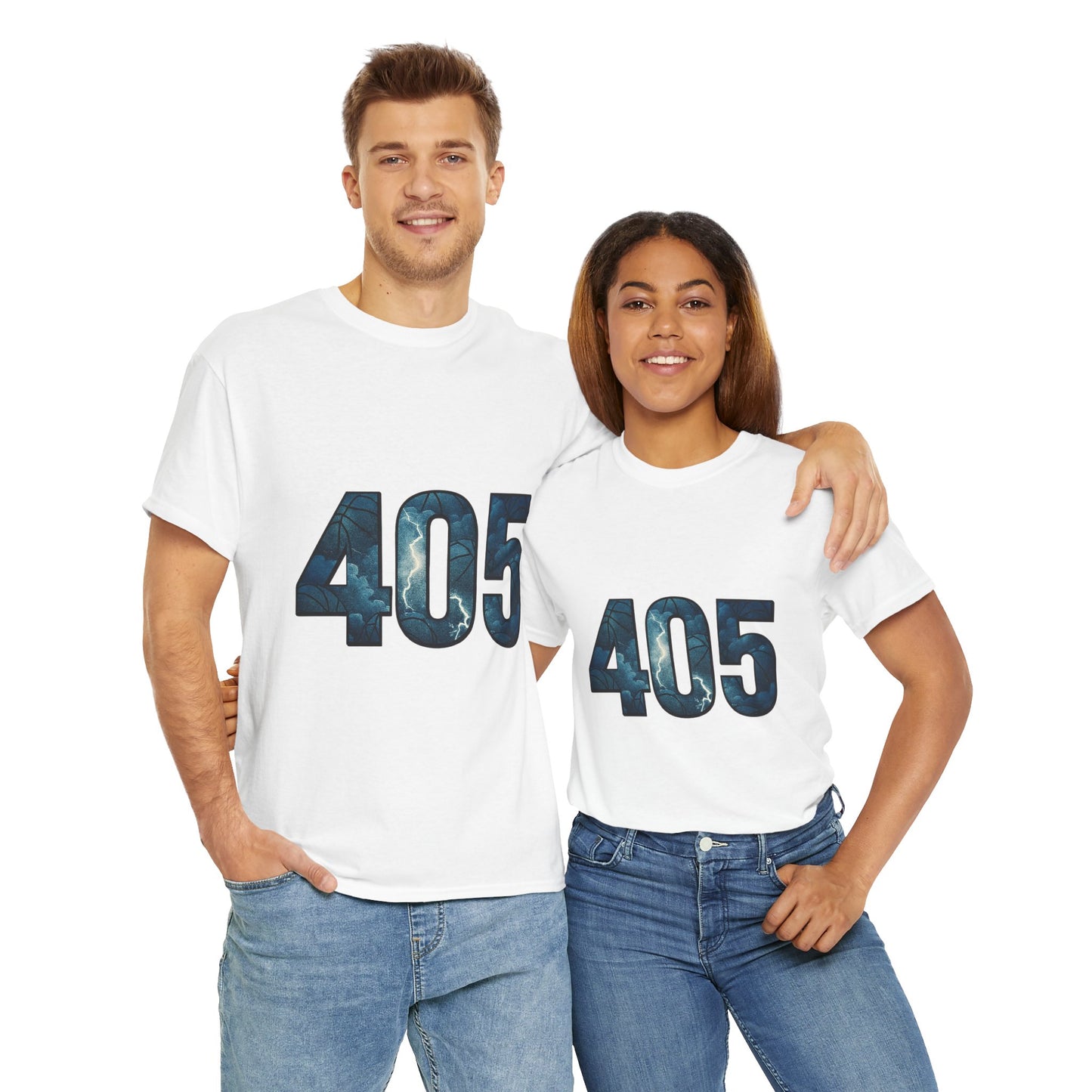 405 Thunder Lightning Tee | OKC Basketball Shirt | Oklahoma Area Code Shirt | Orange & Blue Thunder Fan Graphic Tee | Local Pride Shirt