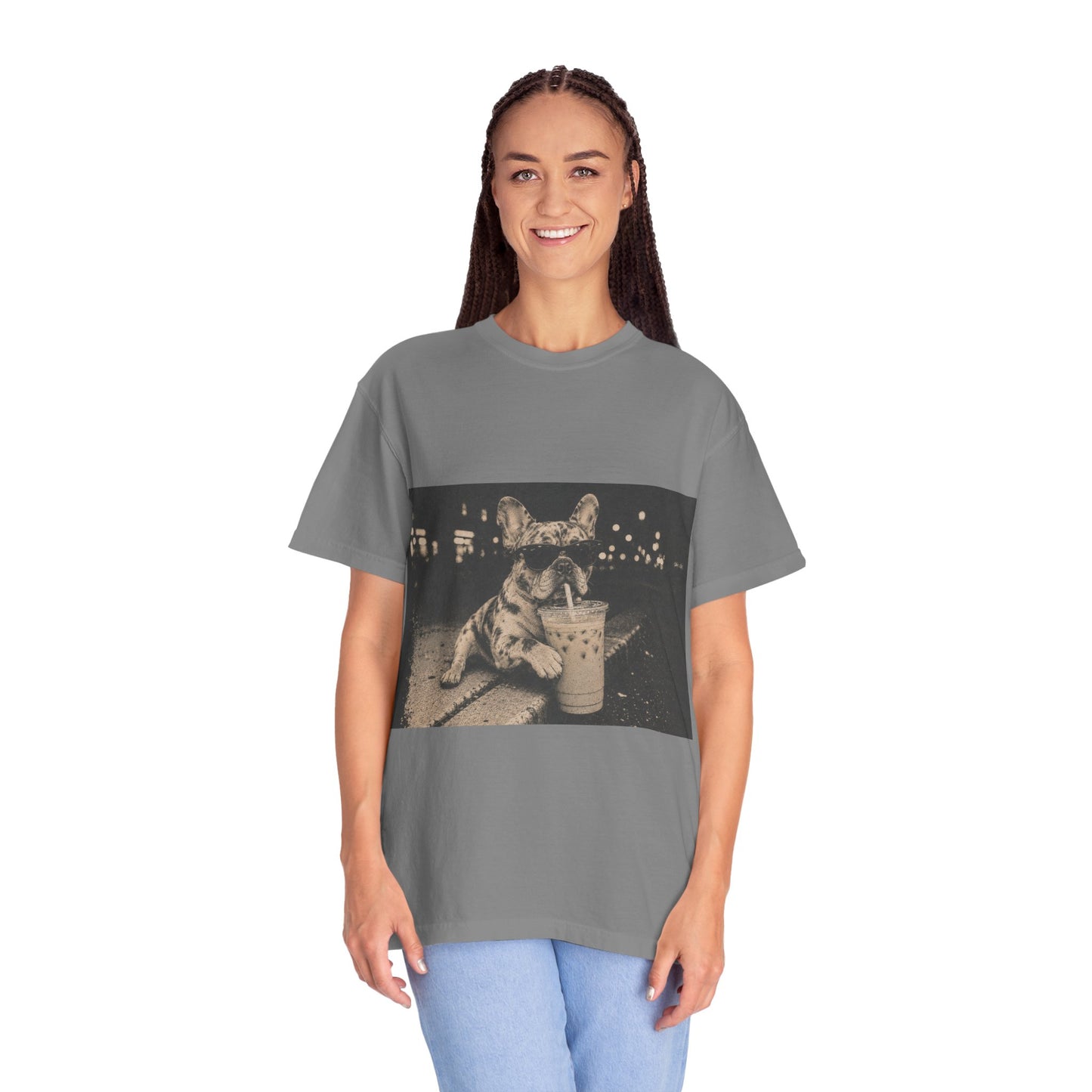 Funny Coffee French Bulldog Shirt, Iced Coffee Frenchie Tee, Vintage French Bulldog Coffee Lover Shirt, Dog Mom Gift, Cafe Frenchie Shirt