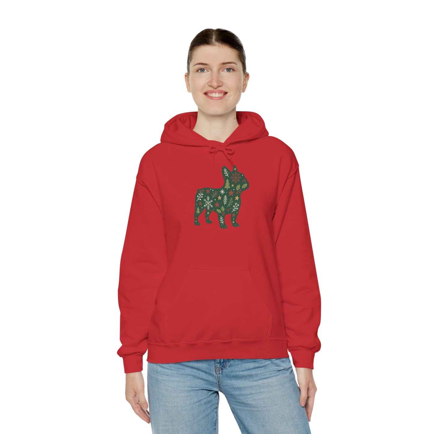 Christmas Frenchie Hoodie | Holiday French Bulldog Sweatshirt | Cute Dog Mom Gift | Frenchie Lover Xmas Hoodie | Winter Dog Silhouette Pullover