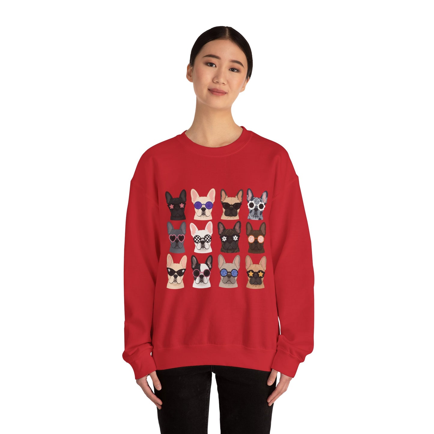 French Bulldog Faces Crewneck Sweatshirt – Cute Sunglasses Dogs Graphic