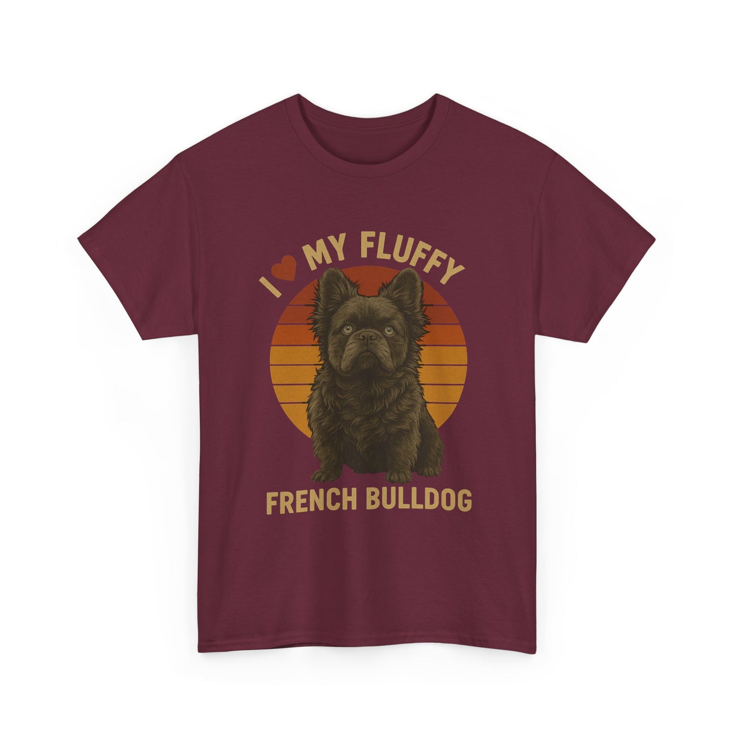 I Love My Fluffy French Bulldog Shirt – Cute Fluffy Frenchie Mom Tee – Retro Sunset Dog Lover Gift – Fluffy Frenchie Owner Present – Pet Parent T-Shirt