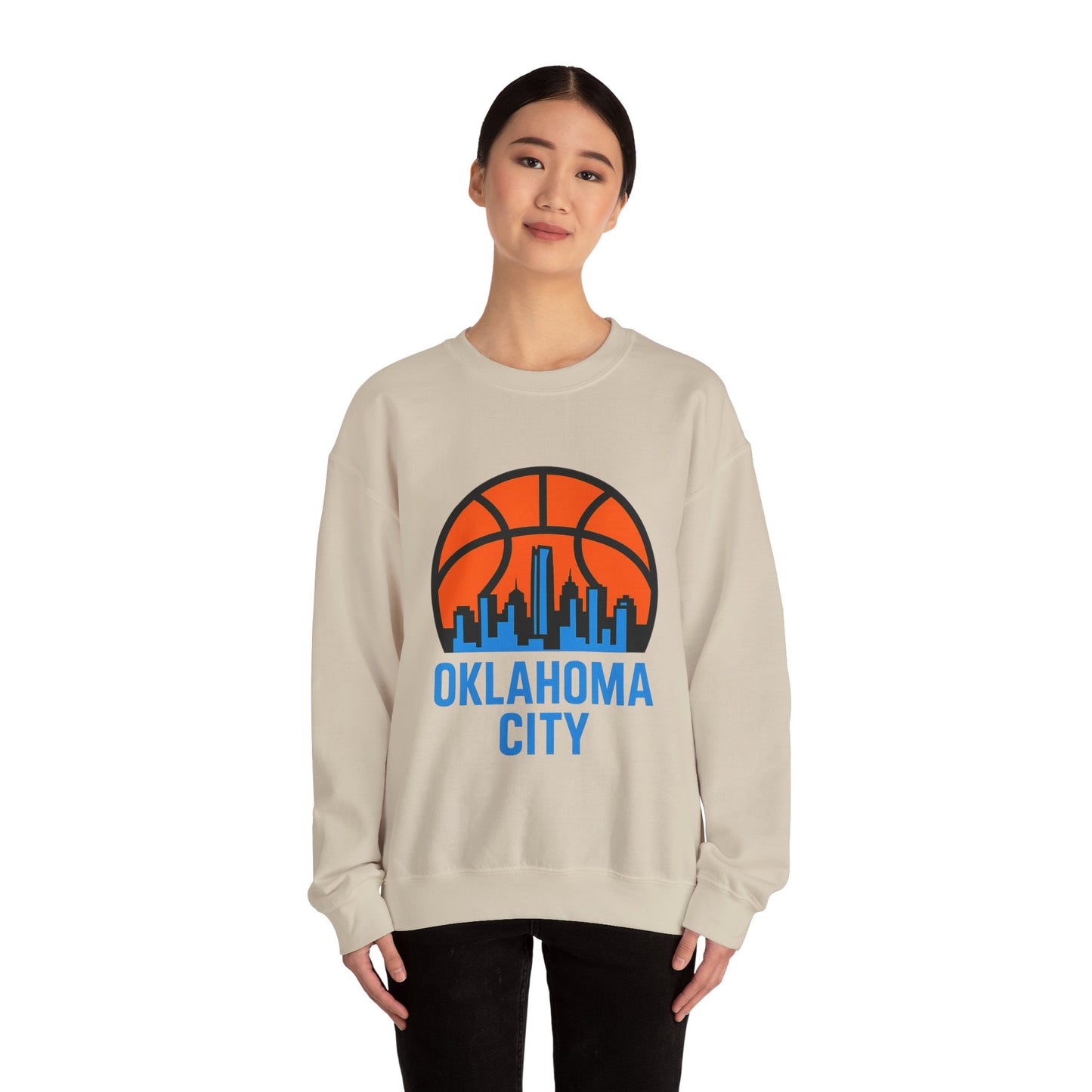 Oklahoma City Basketball Sweatshirt | Blue & Orange Skyline Pullover
