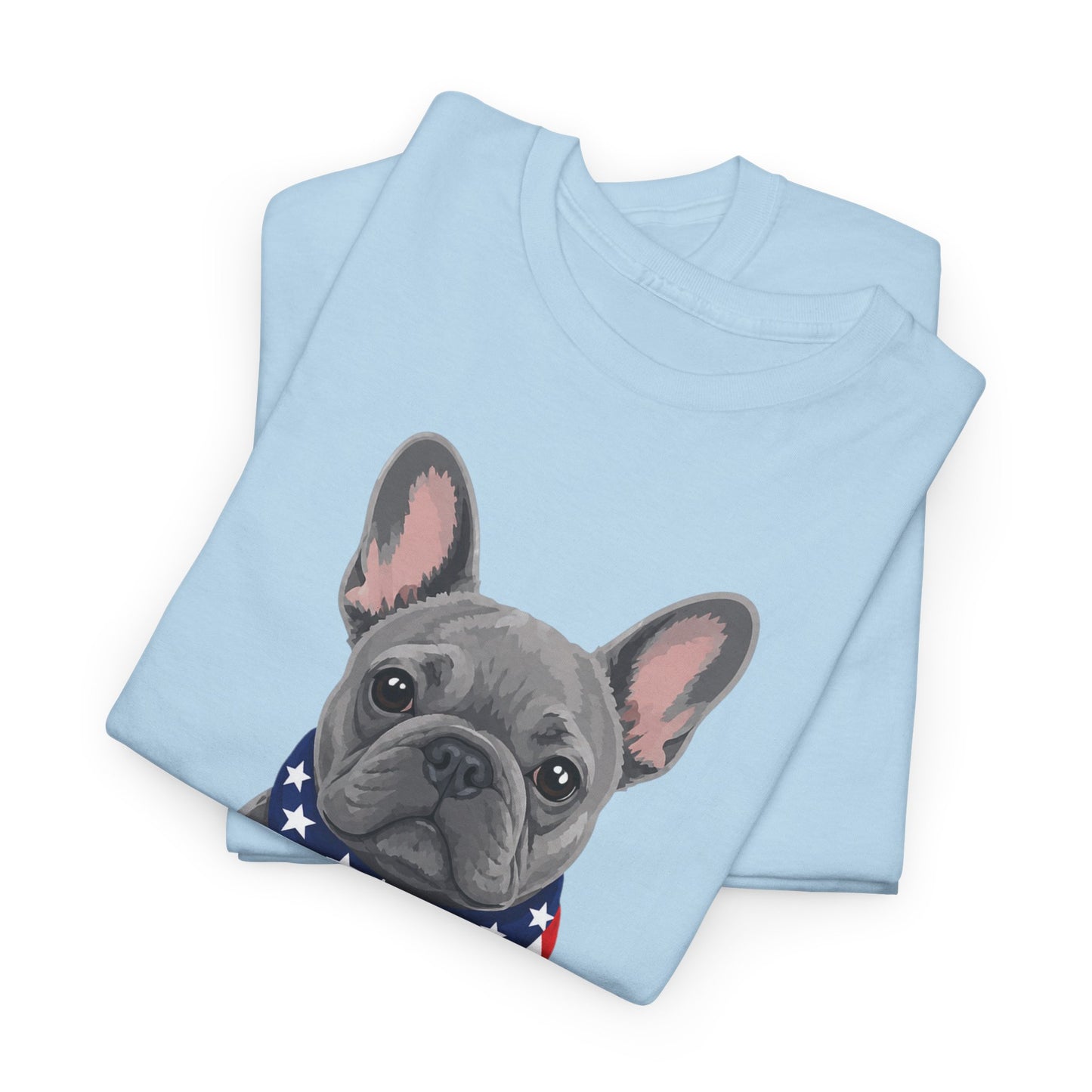 Patriotic French Bulldog Shirt, Blue Frenchie American Flag Bandana Tee, Fourth of July Dog Lover Shirt, USA French Bulldog Gift