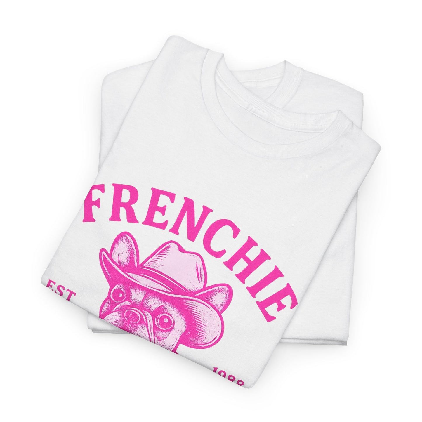 Frenchie Cowboy Club Pink T-Shirt | Hot Pink Western Dog Lover Tee | Tulsa OK French Bulldog Shirt