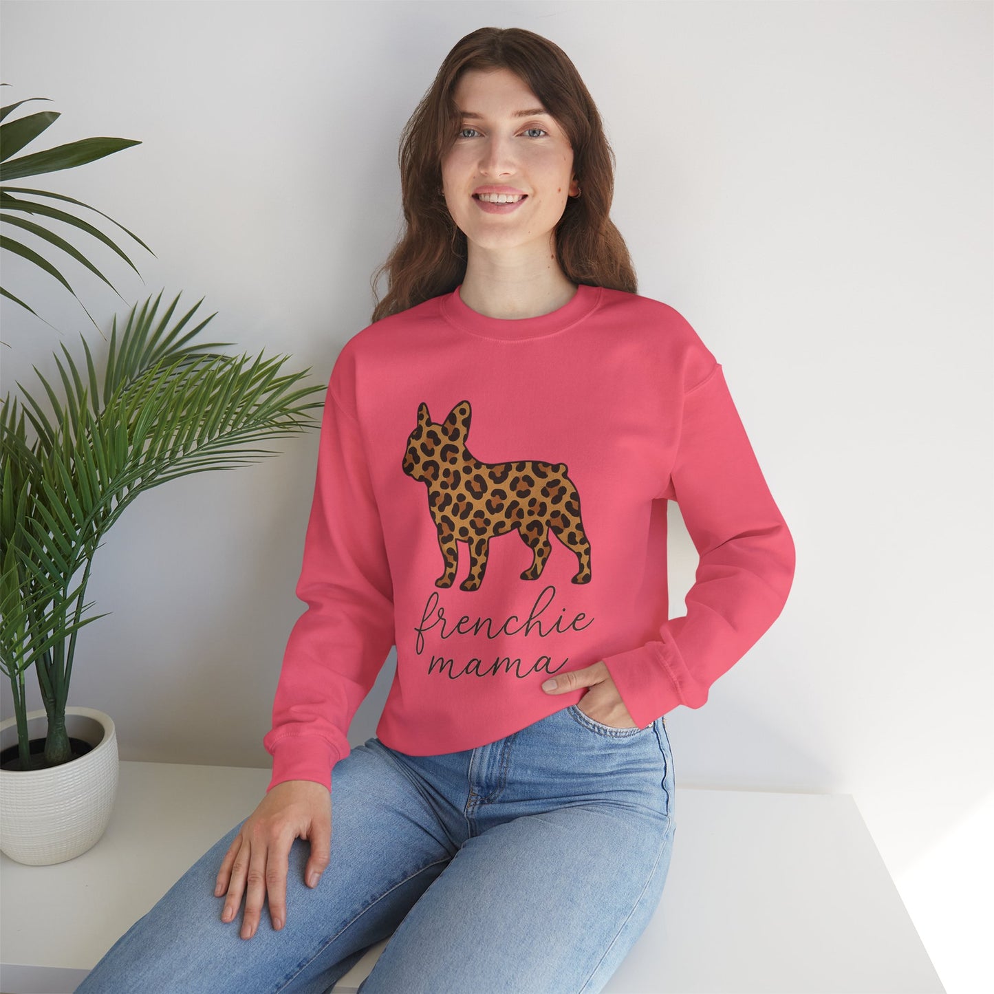 Frenchie Mama Leopard Print Sweatshirt | French Bulldog Mom Crewneck | Cheetah Print Frenchie Sweater | Dog Mom Gift | Cute Animal Print Pullover