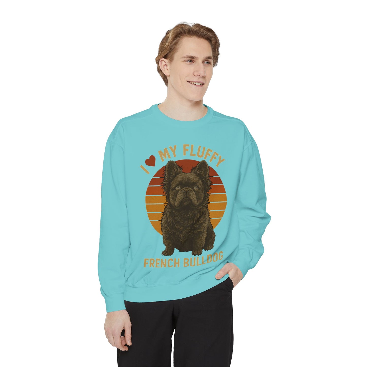 Fluffy French Bulldog Sweatshirt – I Love My Fluffy Frenchie Pullover, Retro Dog Lover Sweater, Cute Fluffy Frenchie Gift for Women & Men