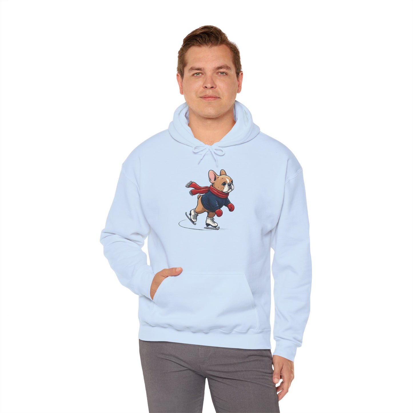 Ice Skating Frenchie Hoodie – Cute Winter French Bulldog Sweatshirt, Holiday Dog Lover Gift, Cozy Skating Pup Hoodie, Frenchie Christmas Hoodie