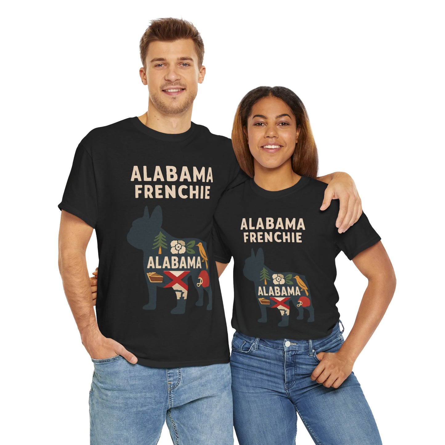 Alabama Frenchie T-Shirt – French Bulldog State Pride Tee, Retro Alabama Dog Lover Shirt, Southern Frenchie Gift for Pet Lovers