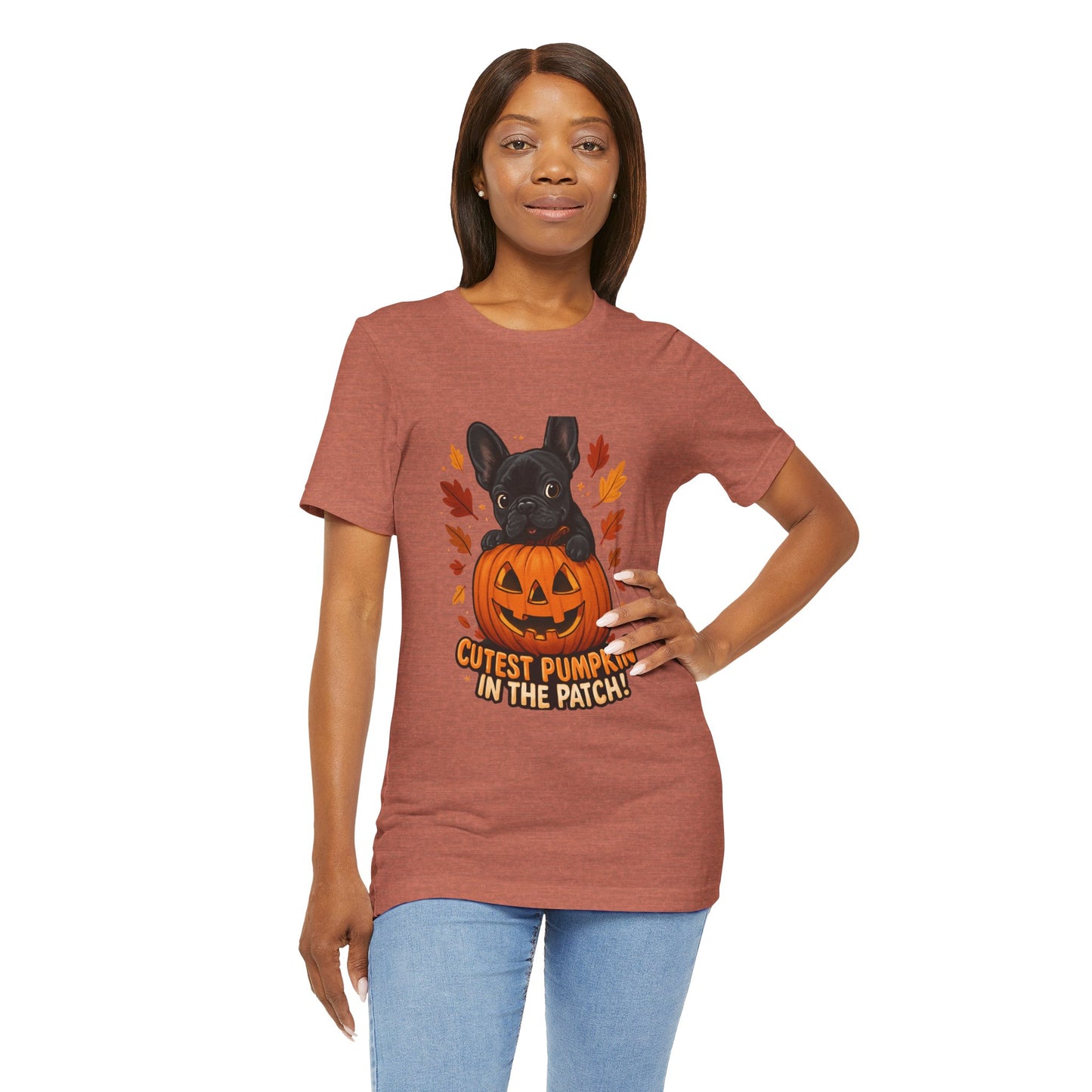 Cutest Pumpkin in the Patch Frenchie T-Shirt | Halloween Dog Lover Tee | Fall French Bulldog Shirt | Cute Pumpkin Patch Graphic Tee