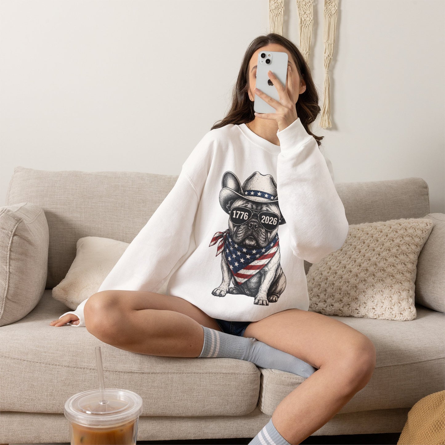 America 250 French Bulldog Sweatshirt, Patriotic Frenchie Crewneck, 1776 2026 USA Anniversary Sweatshirt, Fourth of July Dog Lover Gift