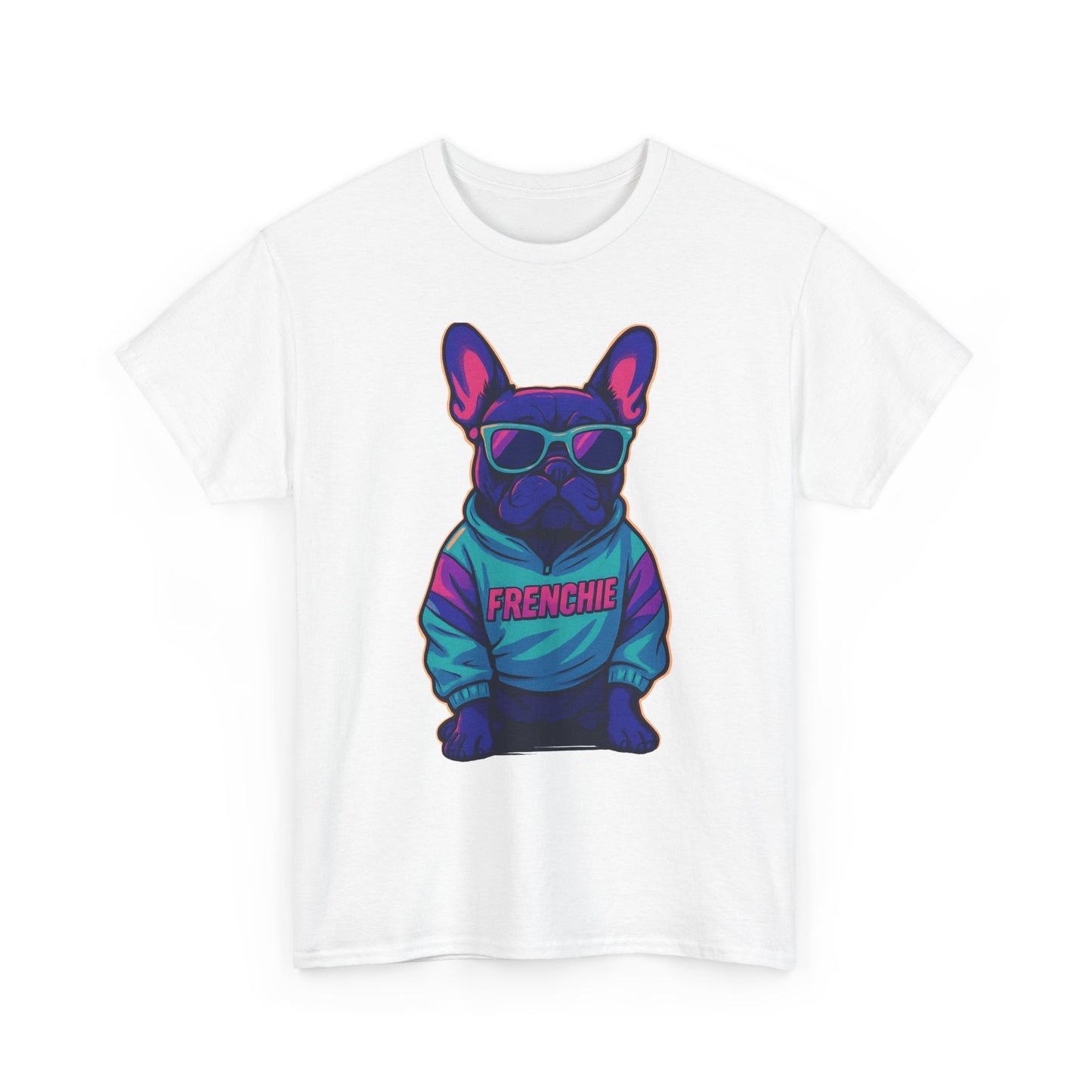 Vaporwave Frenchie T-Shirt | Retro Neon Dog Graphic | 80s Style French Bulldog Tee | Colorful Streetwear Gift for Dog Lovers | Cool Pet Apparel