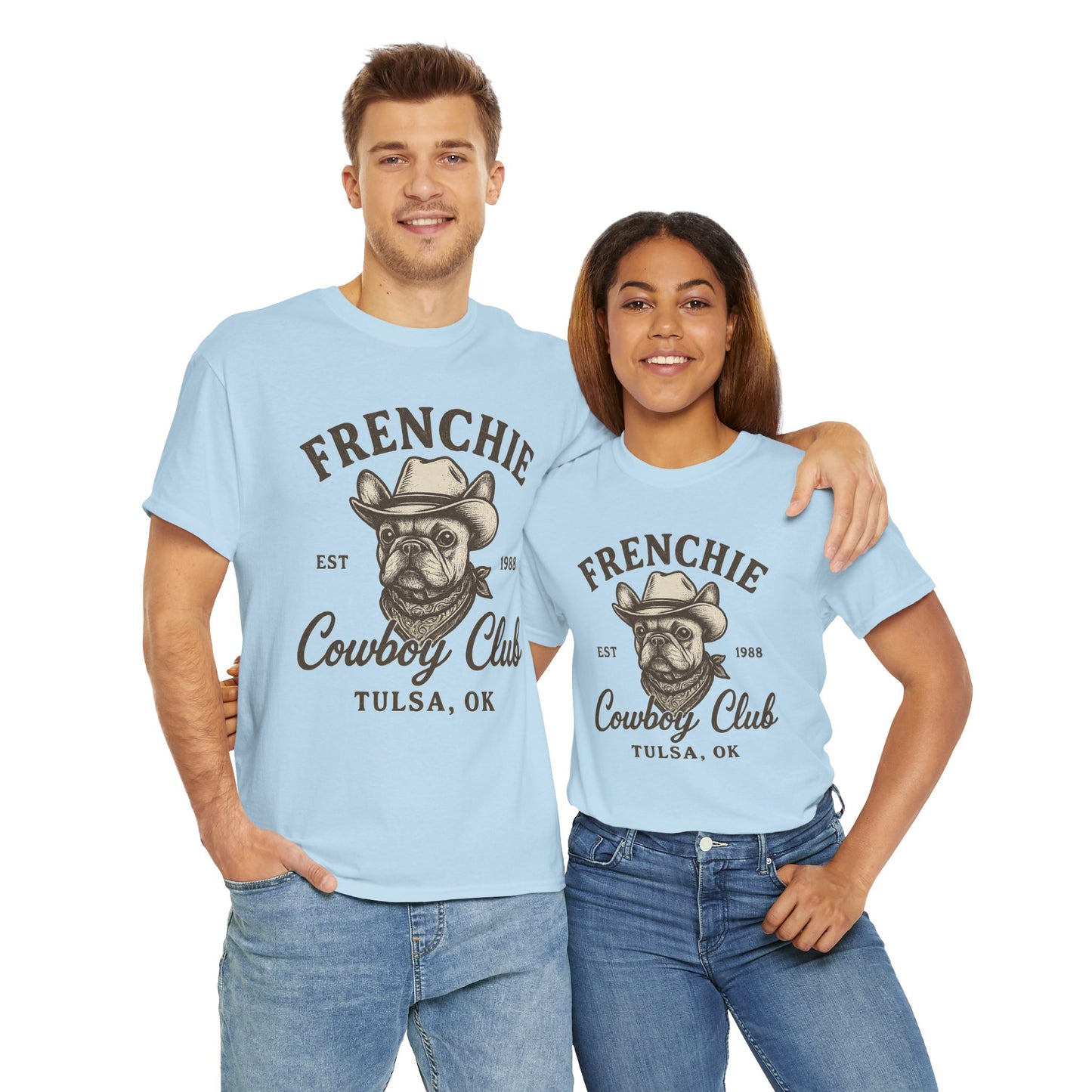 Frenchie Cowboy Club T-Shirt | Western French Bulldog Tee | Tulsa Oklahoma Dog Lover Shirt | Vintage Cowboy Graphic | Country Pet Gift