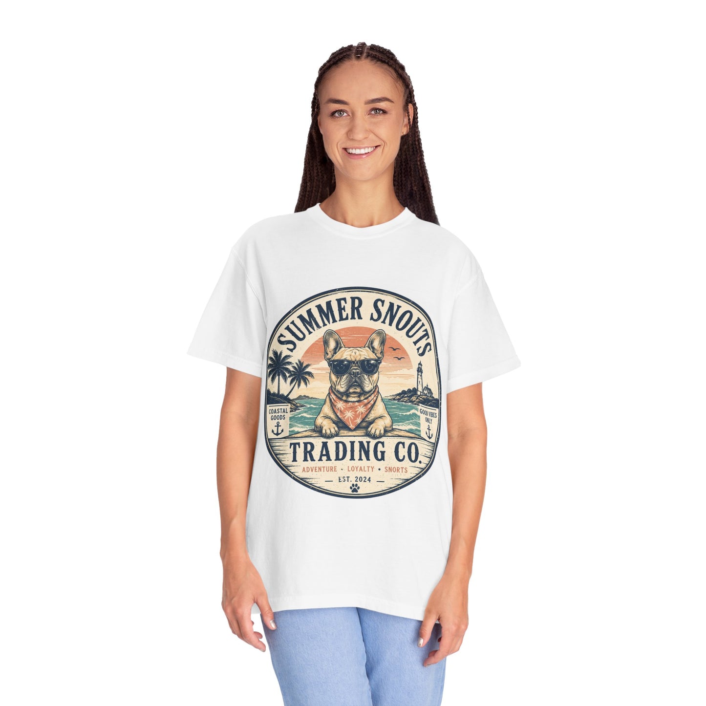 Summer Snouts Trading Co. T-Shirt — Vintage Beach French Bulldog Graphic Tee