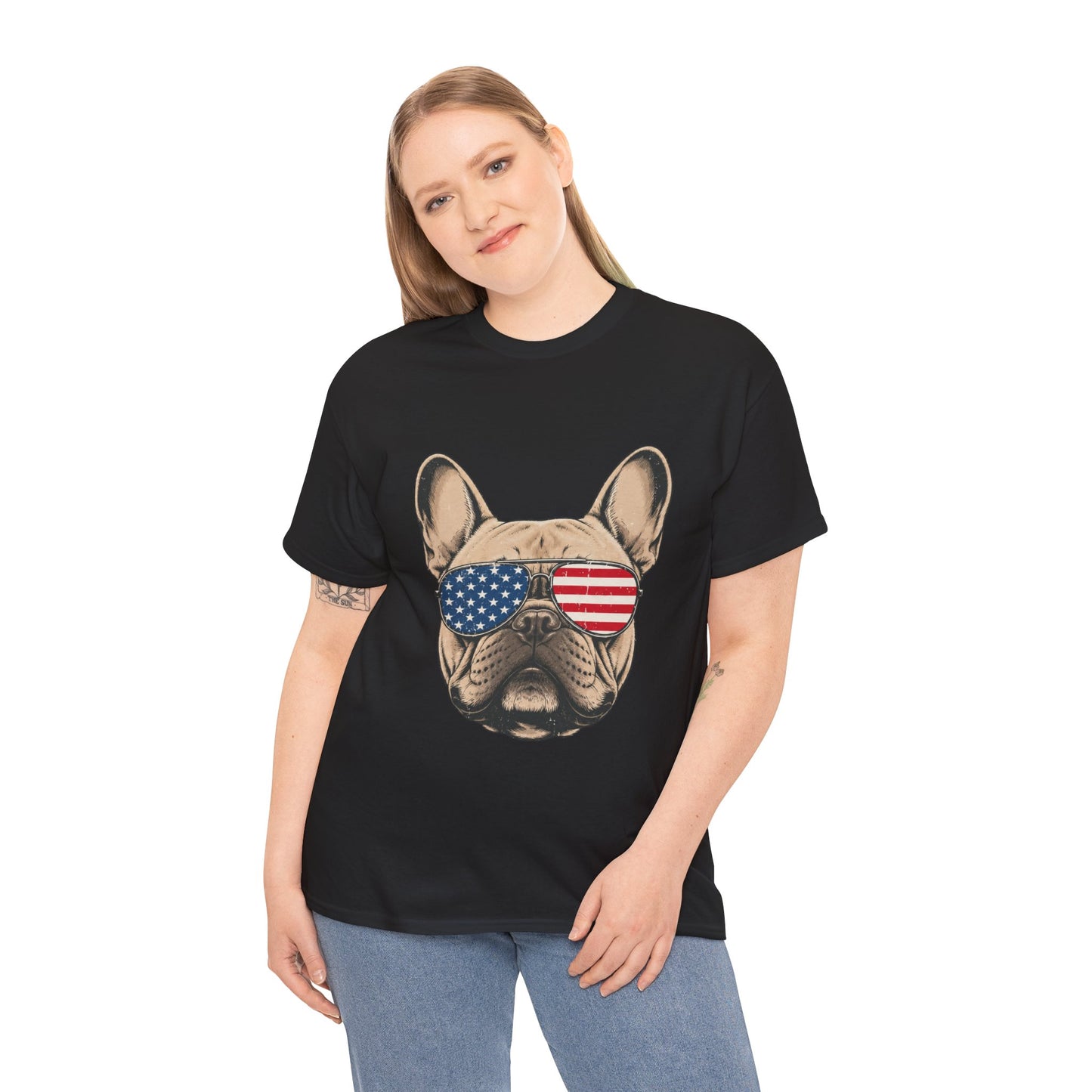 Patriotic French Bulldog Shirt, American Flag Sunglasses Frenchie Tee, Fourth of July Dog Lover Shirt, USA French Bulldog Gift