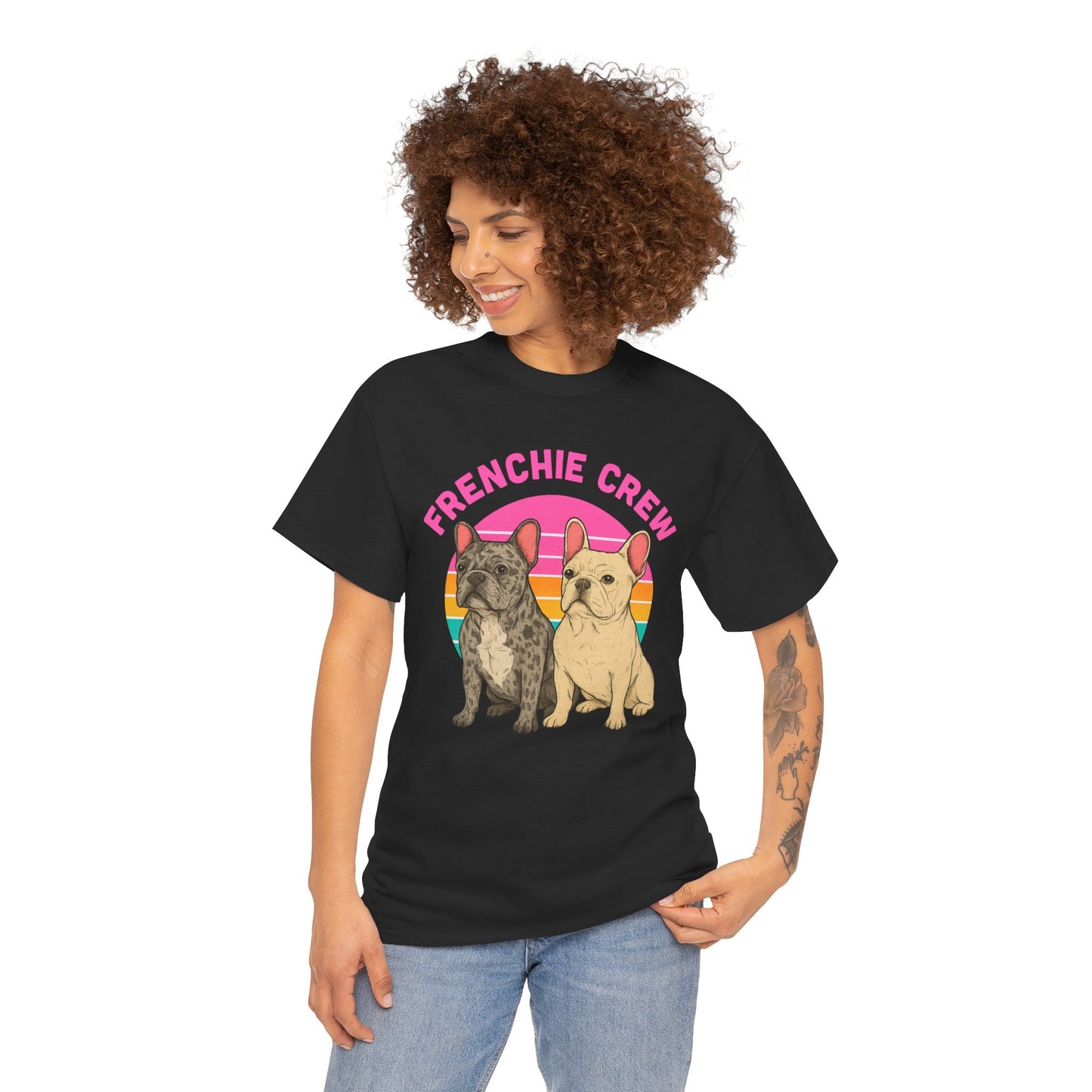 Frenchie Crew T-Shirt | Retro French Bulldog Tee | Merle & Cream Frenchie Dog Lover Shirt | Cute Gift for Frenchie Moms & Dads
