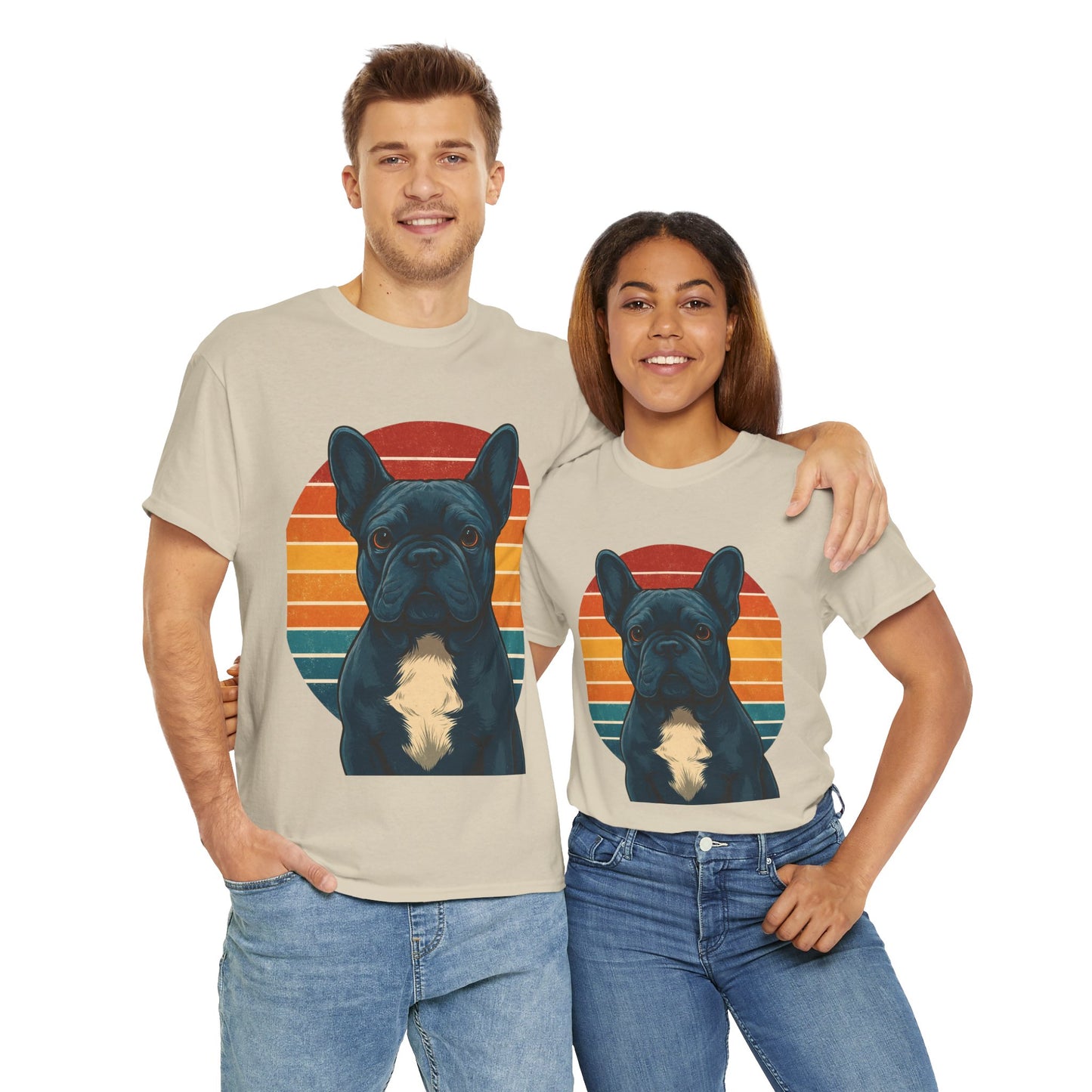 Retro Blue French Bulldog T-Shirt | Vintage Frenchie Dog Tee | 70s Sunset Graphic Shirt | Frenchie Lover Gift | Cute Pet Owner Apparel