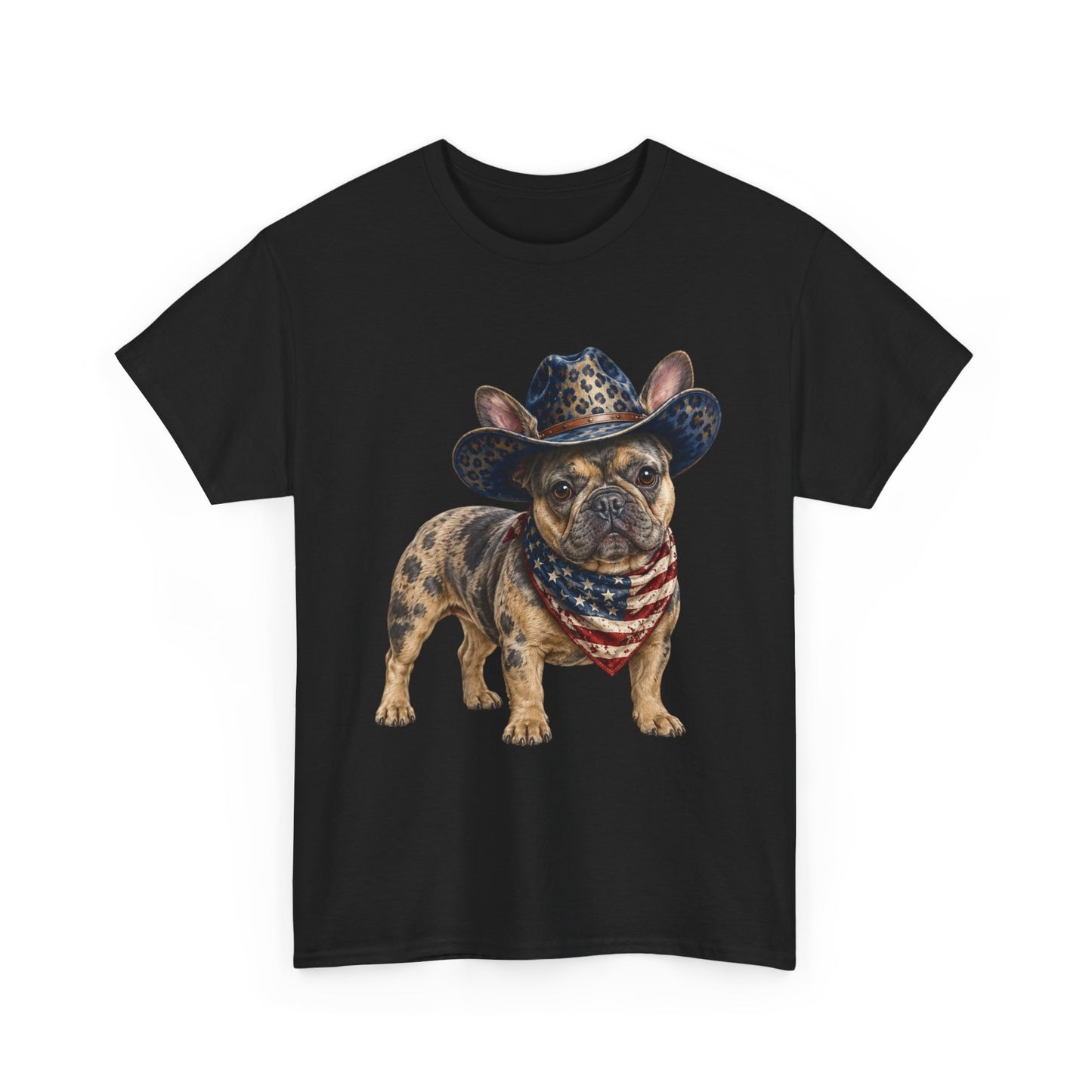 Patriotic Merle French Bulldog Shirt, Cowboy Frenchie Tee, American Flag Bandana Dog Shirt, Fourth of July French Bulldog Gift